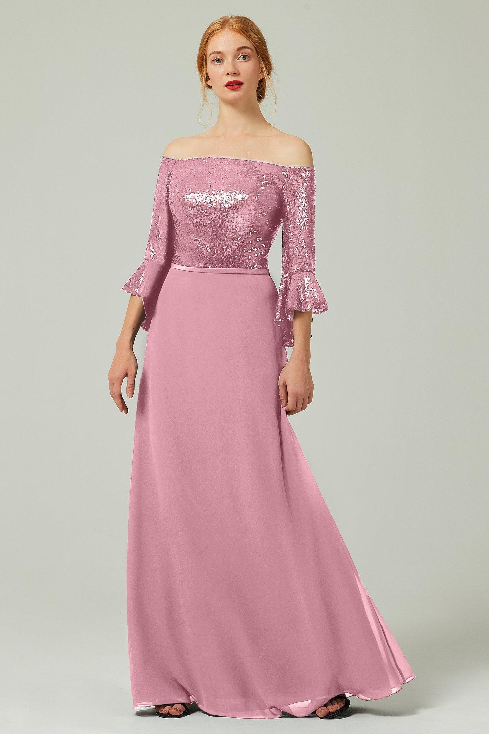 A-Line Floor Length Chiffon Sequined Bridesmaid Dress Formal Dresses CB0336 - COCOMELODY
