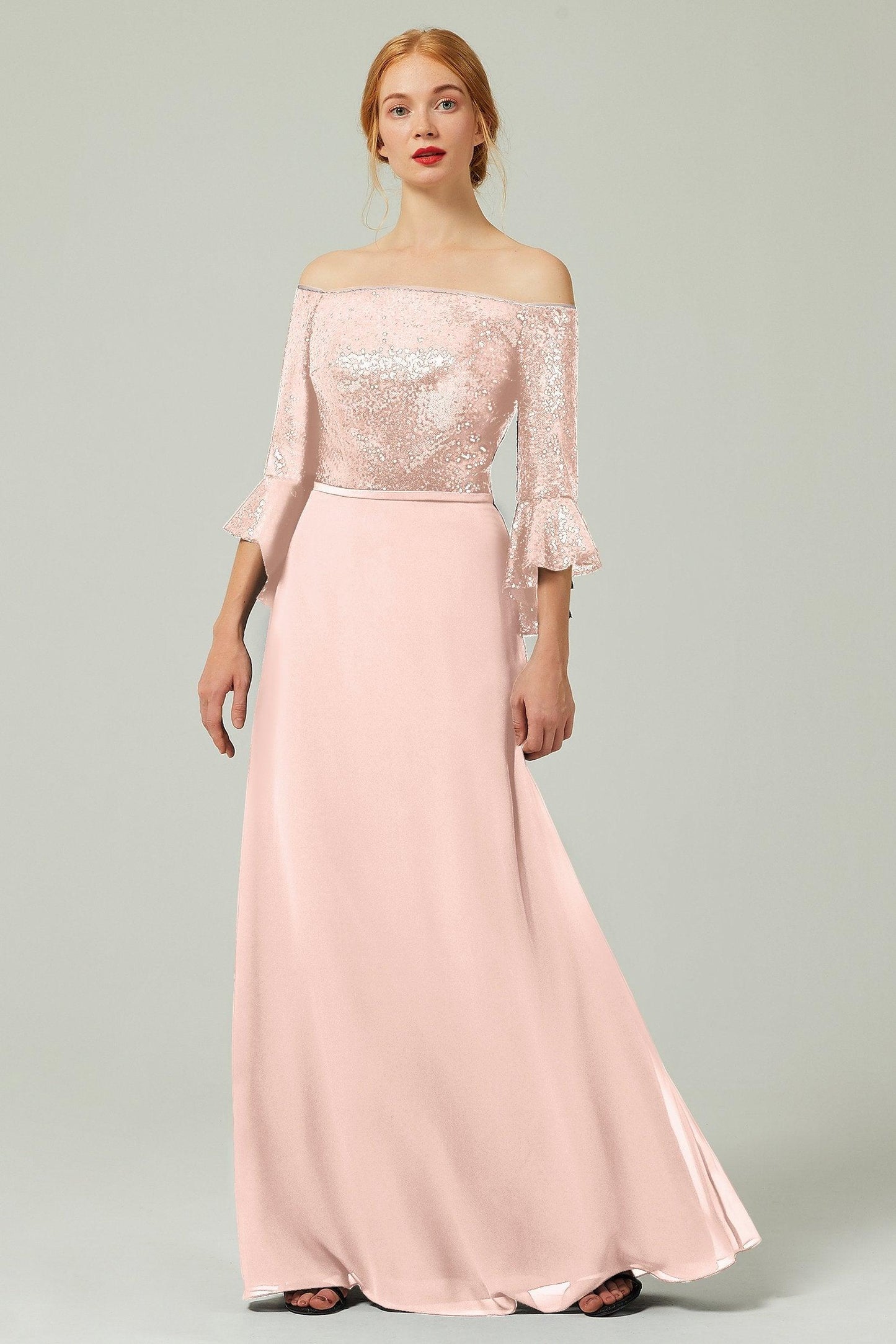 A-Line Floor Length Chiffon Sequined Bridesmaid Dress Formal Dresses CB0336 - COCOMELODY