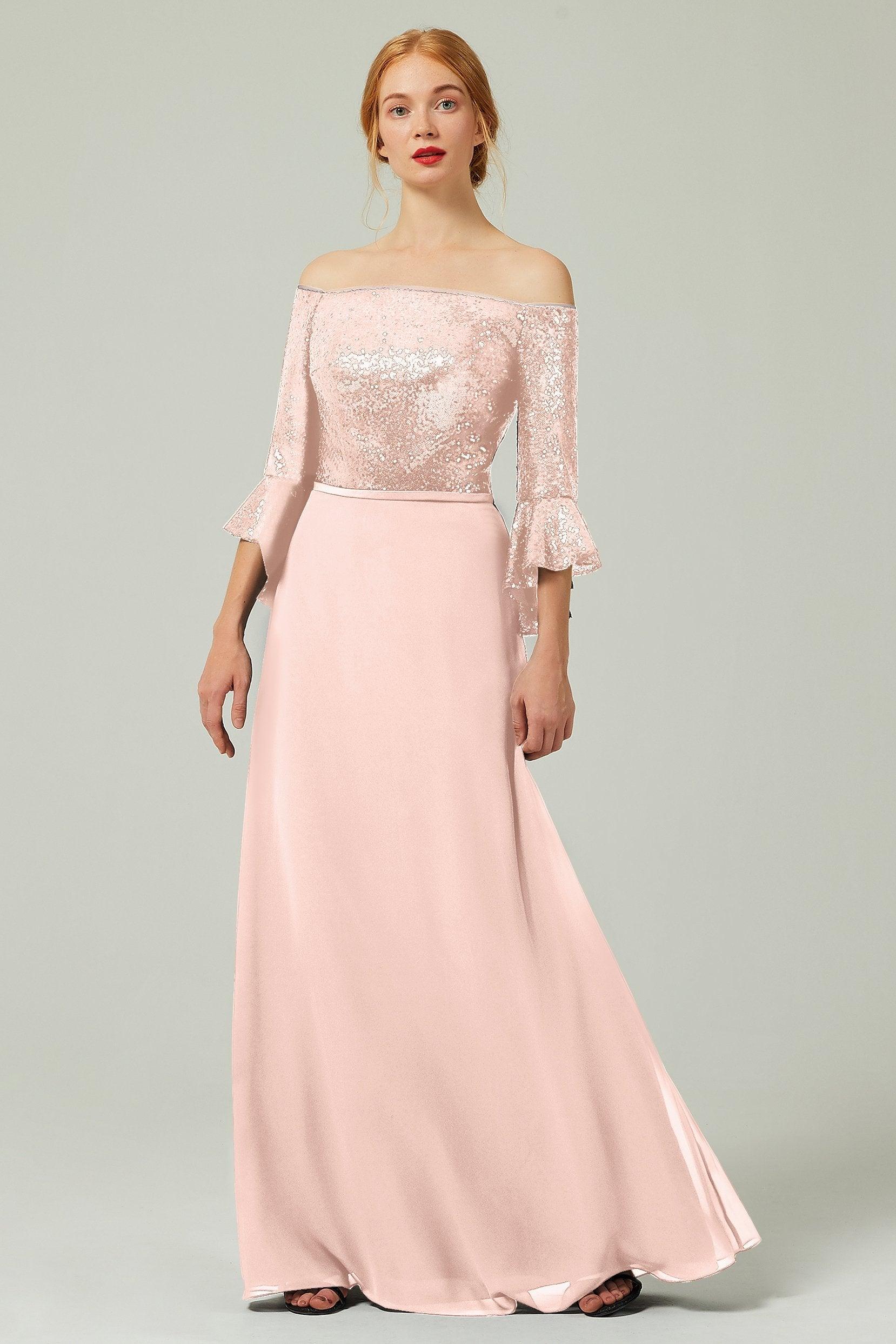 A-Line Floor Length Chiffon Sequined Bridesmaid Dress Formal Dresses CB0336 - COCOMELODY
