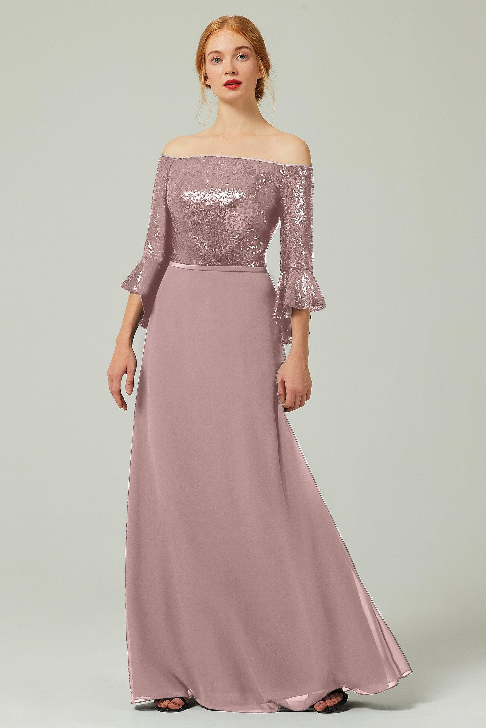 A-Line Floor Length Chiffon Sequined Bridesmaid Dress Formal Dresses CB0336 - COCOMELODY