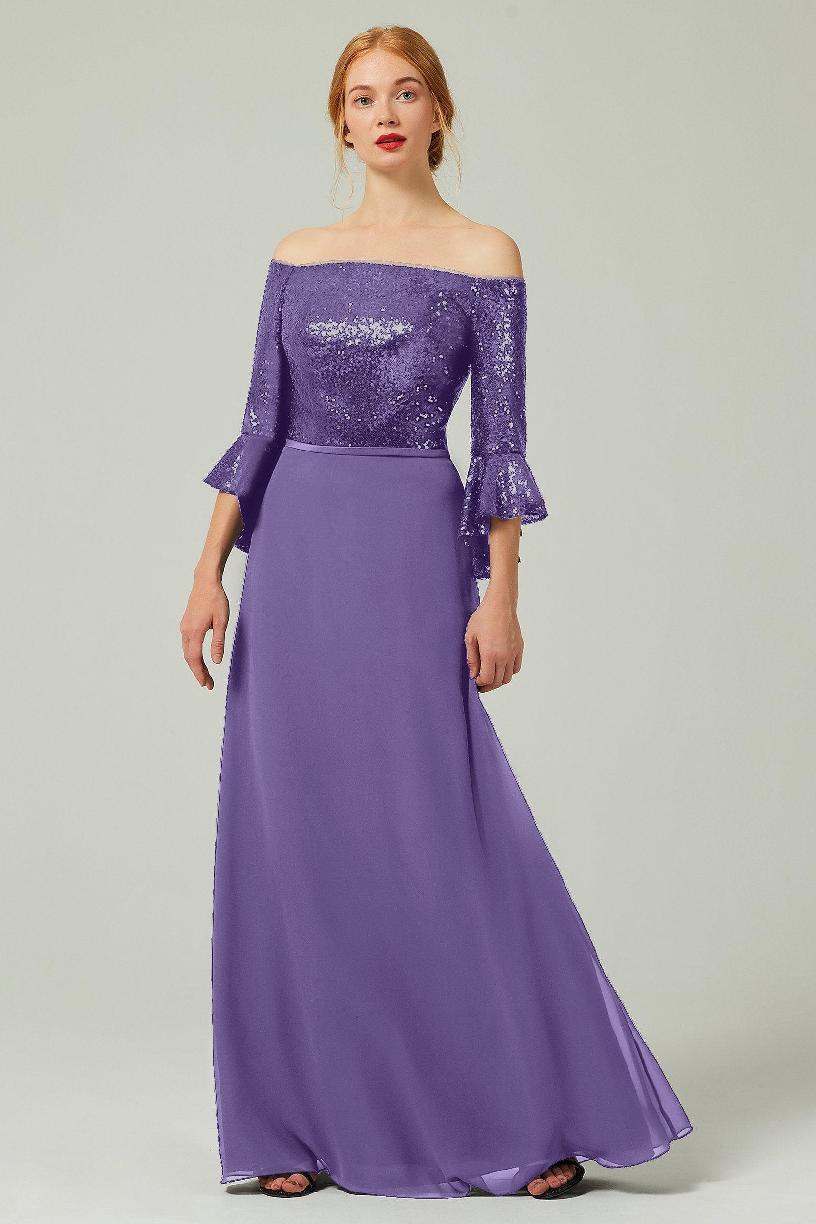 A-Line Floor Length Chiffon Sequined Bridesmaid Dress Formal Dresses CB0336 - COCOMELODY