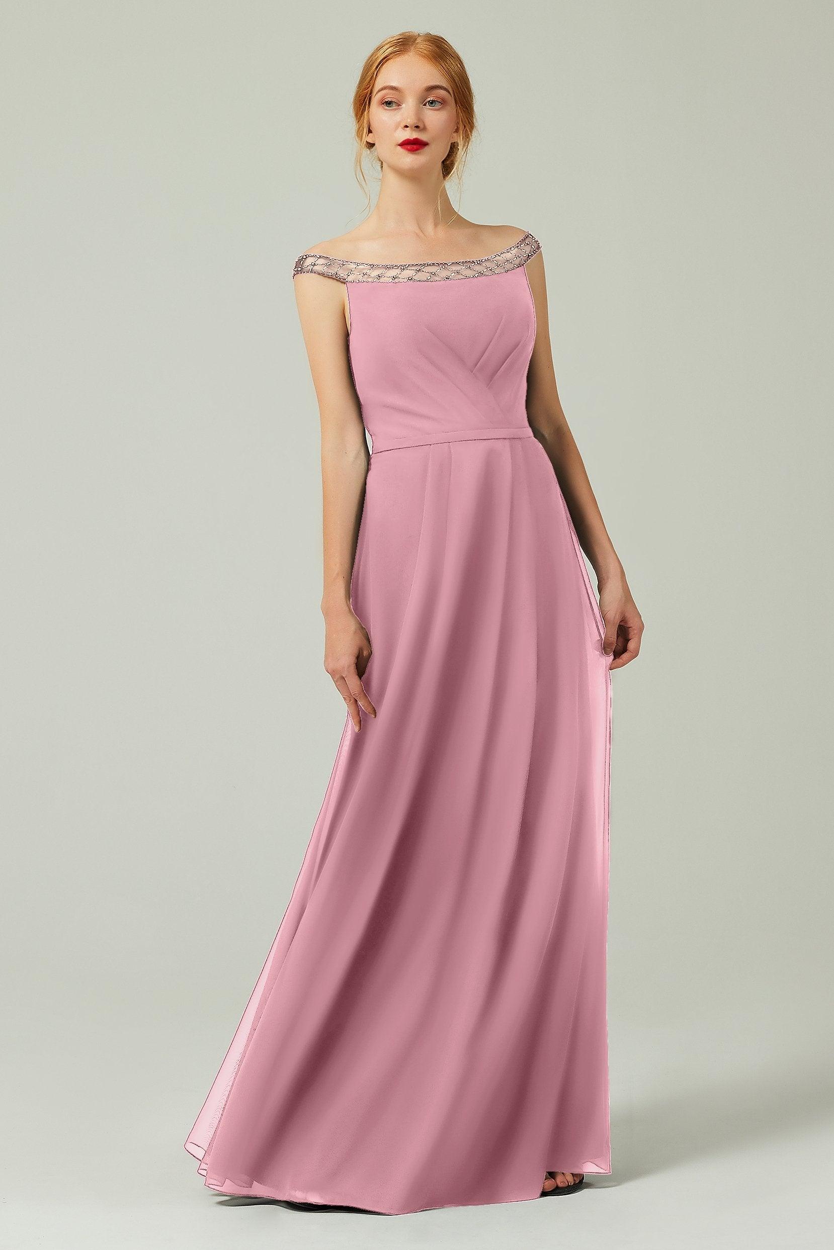 A-Line Floor Length Chiffon Bridesmaid Dress Formal Dresses CB0339 - COCOMELODY