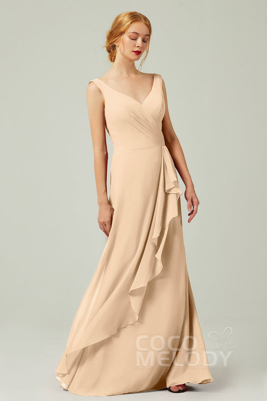 Sheath-Column Floor Length Chiffon Bridesmaid Dress Formal Dresses CB0344