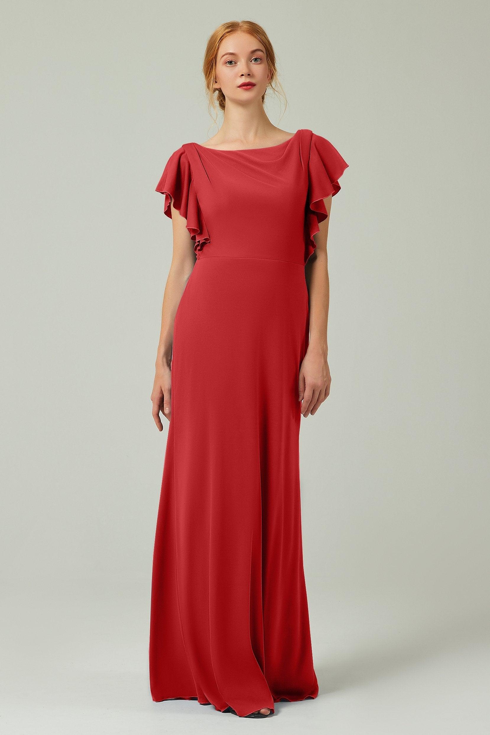 Sheath-Column Floor Length Chiffon Bridesmaid Dress Formal Dresses CB0357 - COCOMELODY