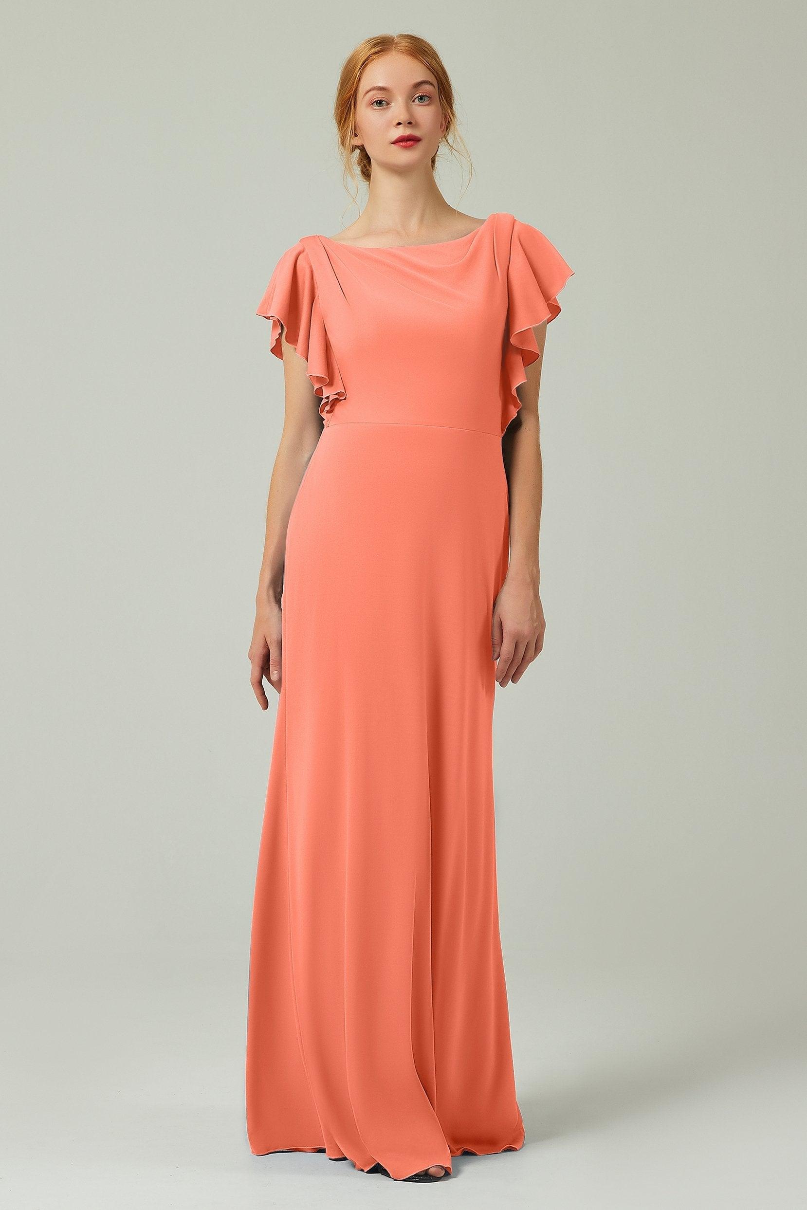 Sheath-Column Floor Length Chiffon Bridesmaid Dress Formal Dresses CB0357 - COCOMELODY