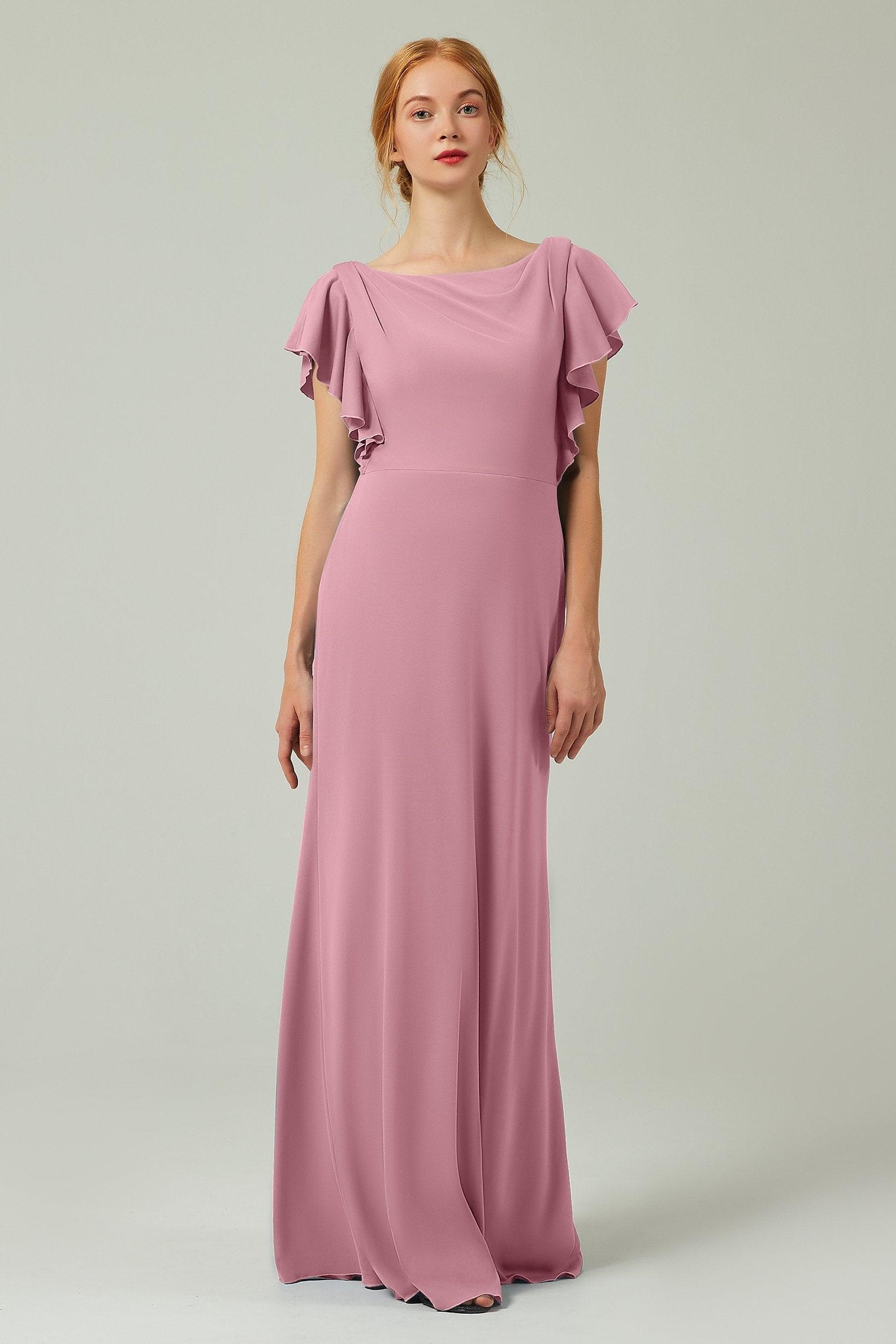 Sheath-Column Floor Length Chiffon Bridesmaid Dress Formal Dresses CB0357 - COCOMELODY