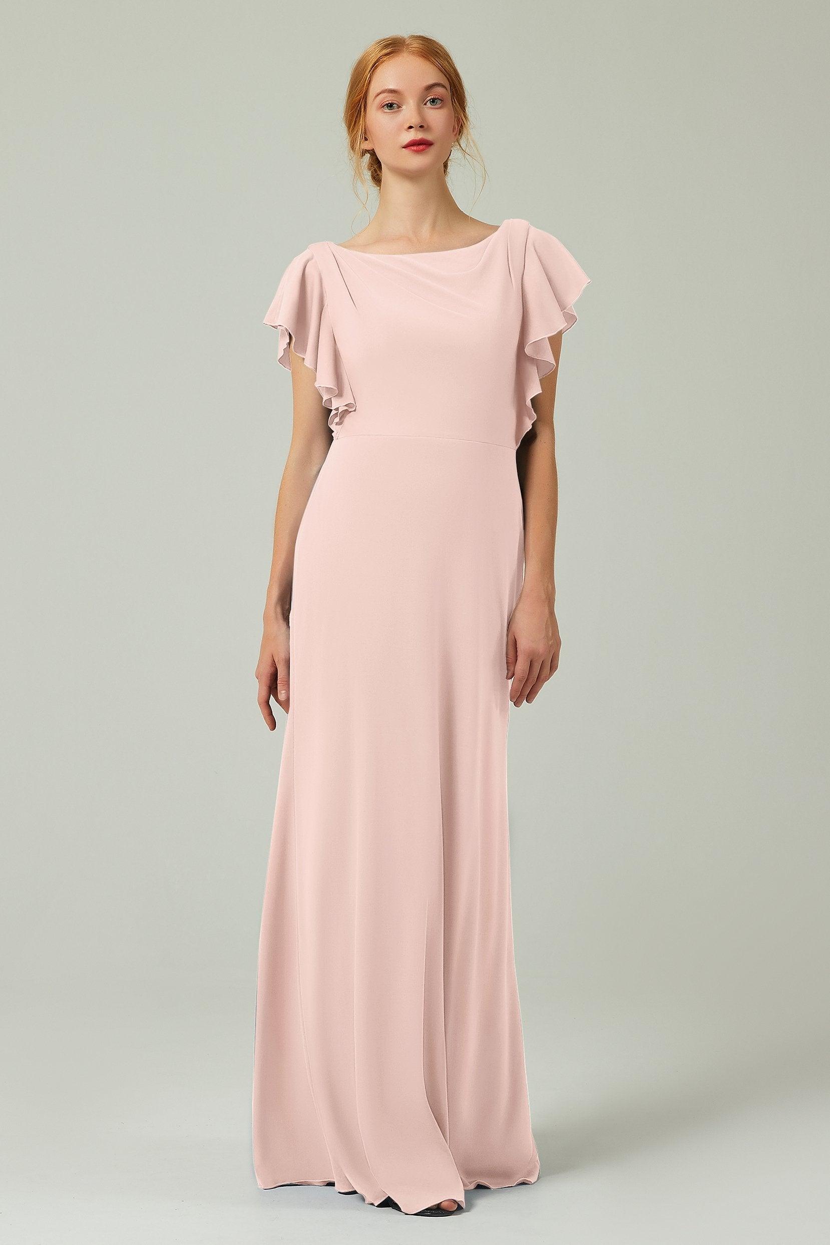 Sheath-Column Floor Length Chiffon Bridesmaid Dress Formal Dresses CB0357 - COCOMELODY