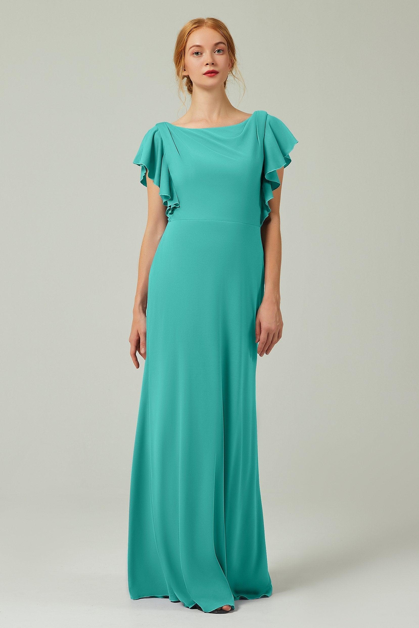 Sheath-Column Floor Length Chiffon Bridesmaid Dress Formal Dresses CB0357 - COCOMELODY
