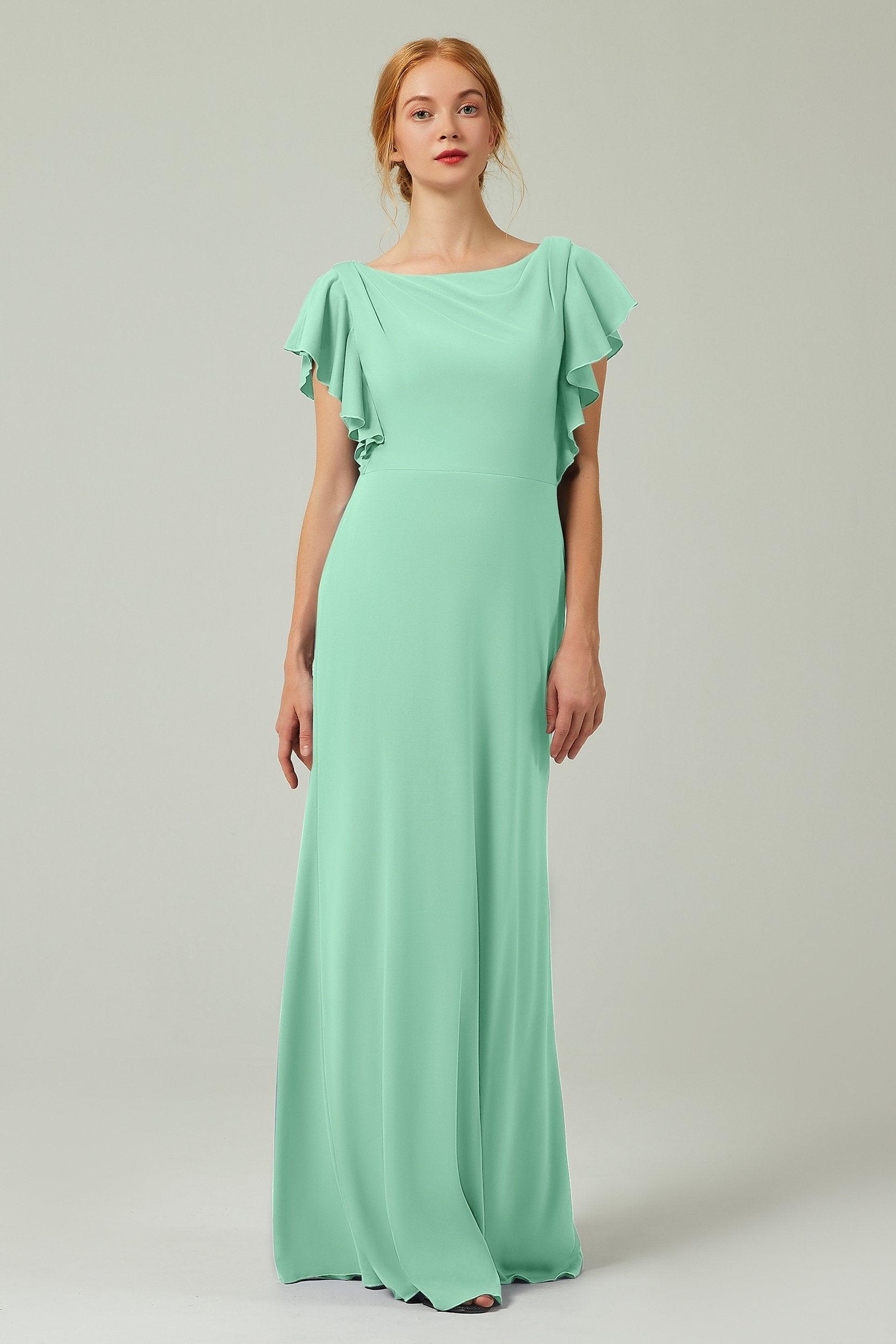 Sheath-Column Floor Length Chiffon Bridesmaid Dress Formal Dresses CB0357 - COCOMELODY