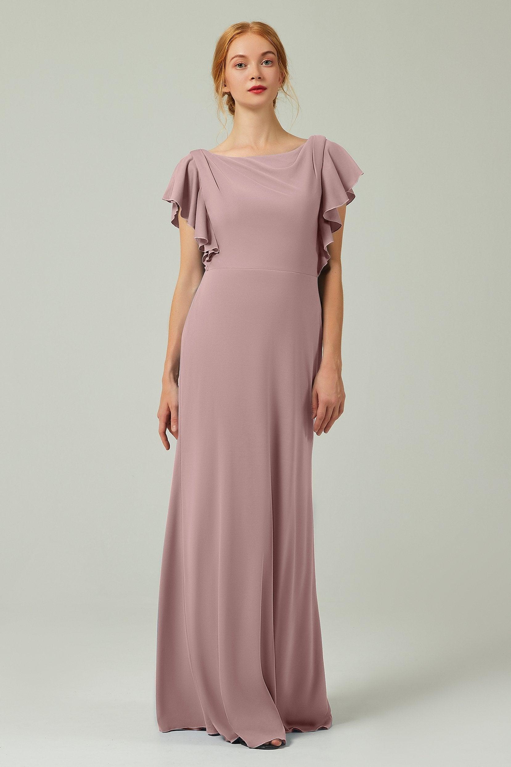 Sheath-Column Floor Length Chiffon Bridesmaid Dress Formal Dresses CB0357 - COCOMELODY