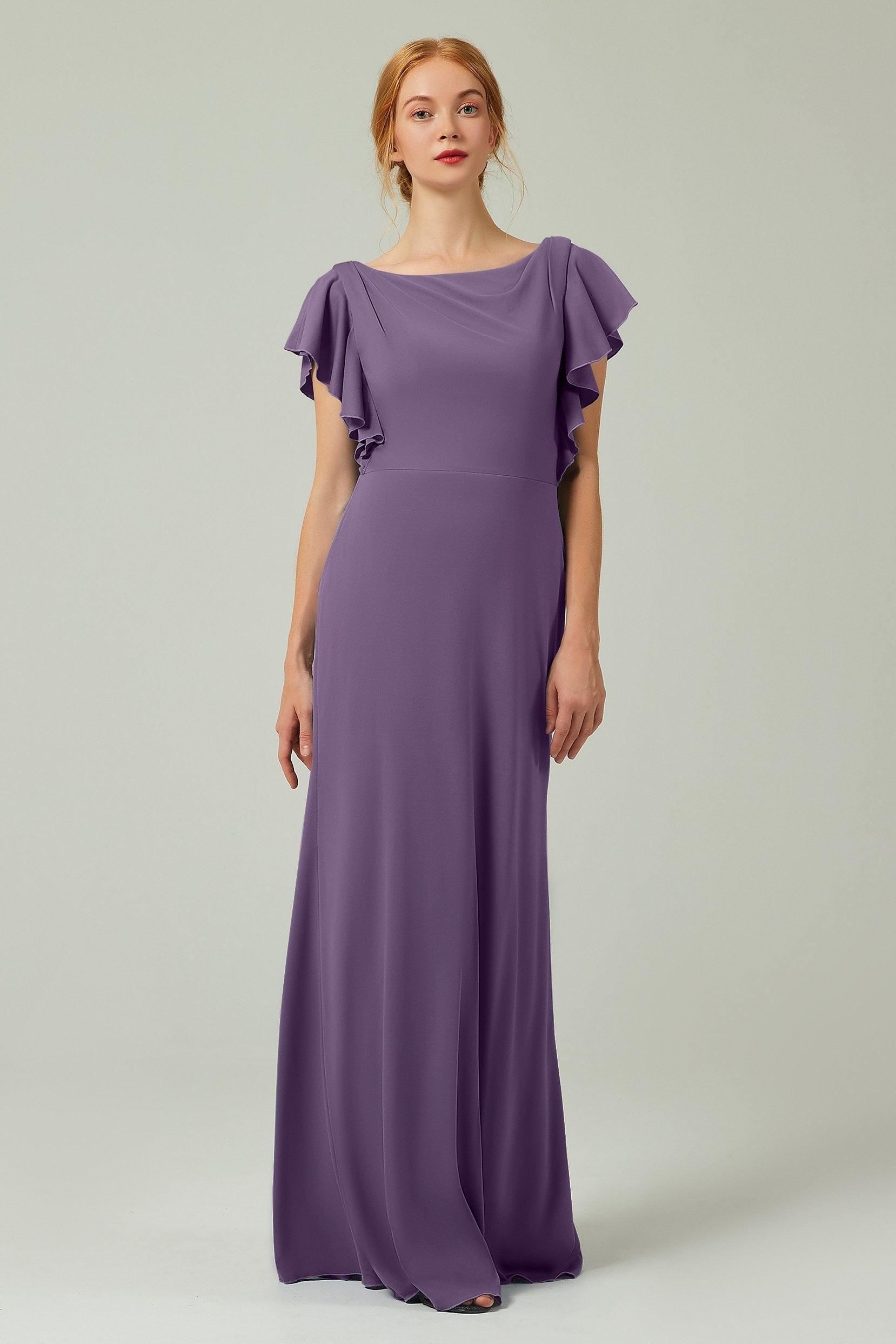 Sheath-Column Floor Length Chiffon Bridesmaid Dress Formal Dresses CB0357 - COCOMELODY