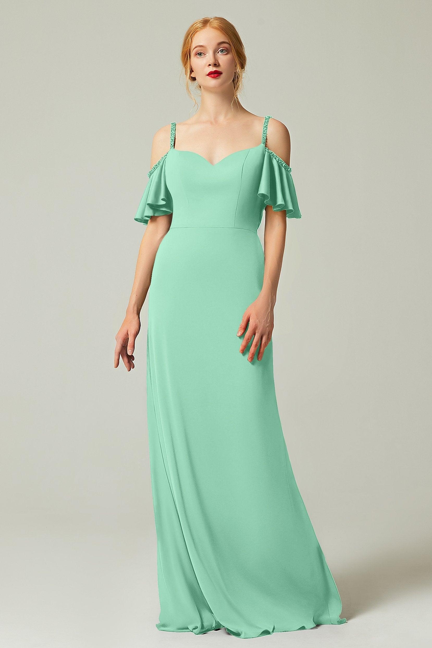 Sheath-Column Sweep Train Chiffon Bridesmaid Dress Formal Dresses CB0359 - COCOMELODY