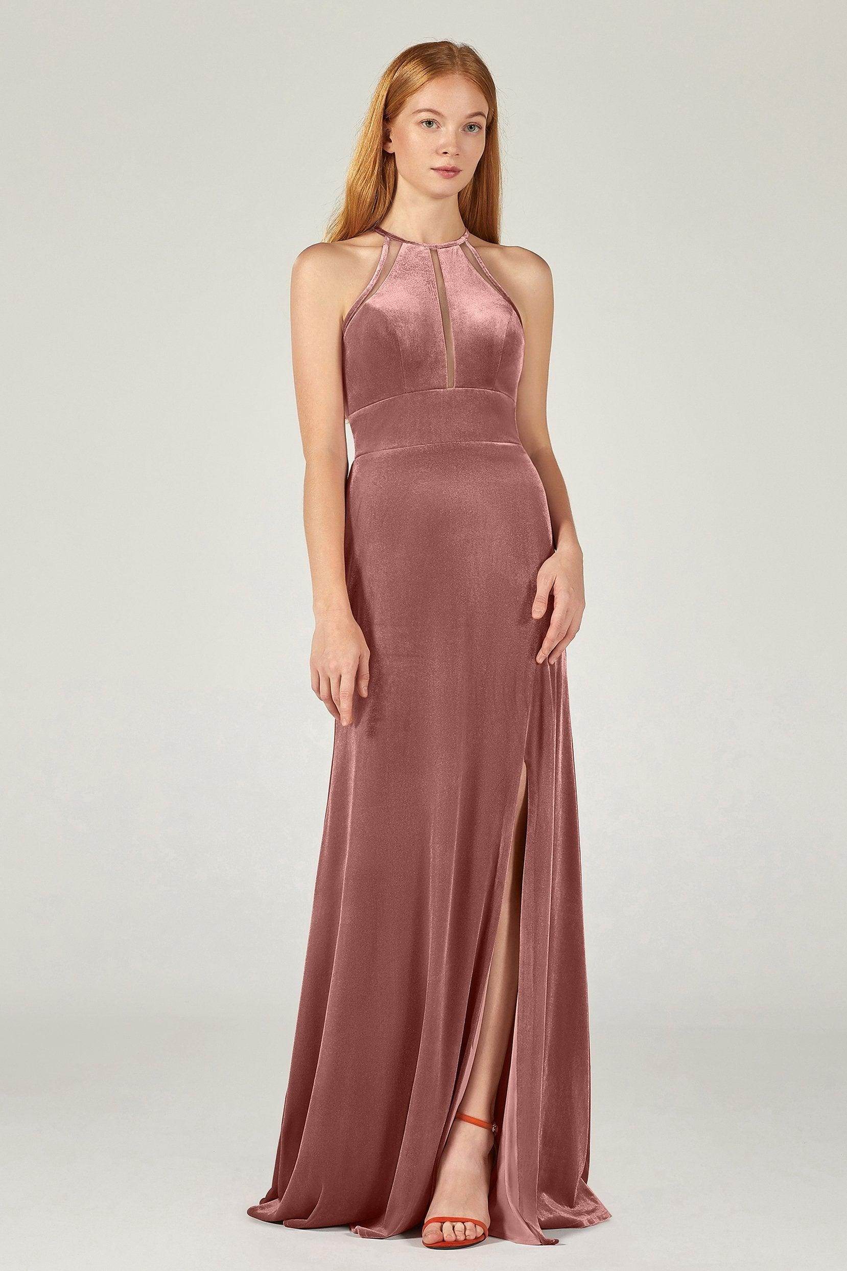 Elegant A-Line Halter Key Hole Bridesmaid Dress Split COCOMELODY CB0362, Plum
