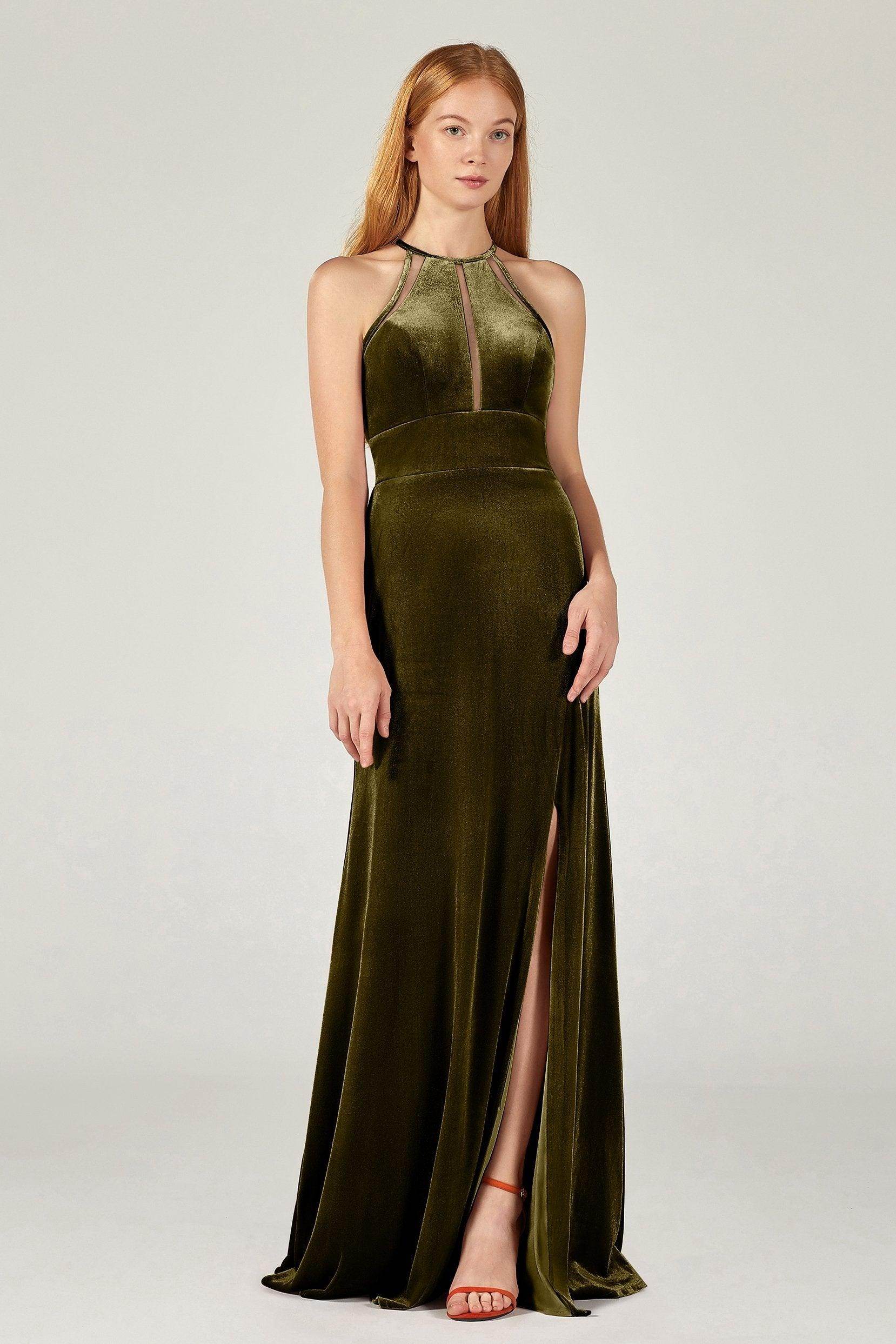 A-Line Floor Length Velvet Bridesmaid Dress Formal Dresses CB0362 - COCOMELODY