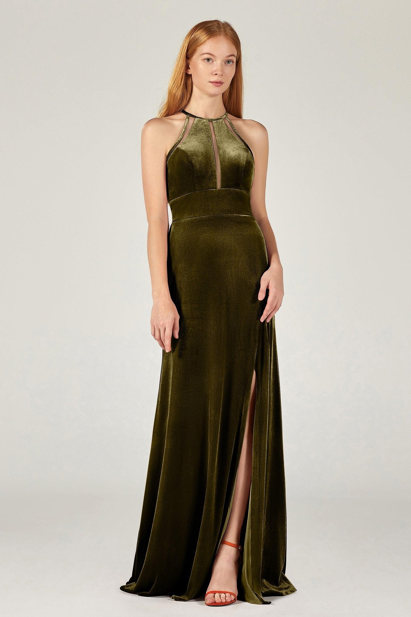 A-Line Floor Length Velvet Bridesmaid Dress Formal Dresses CB0362 - COCOMELODY