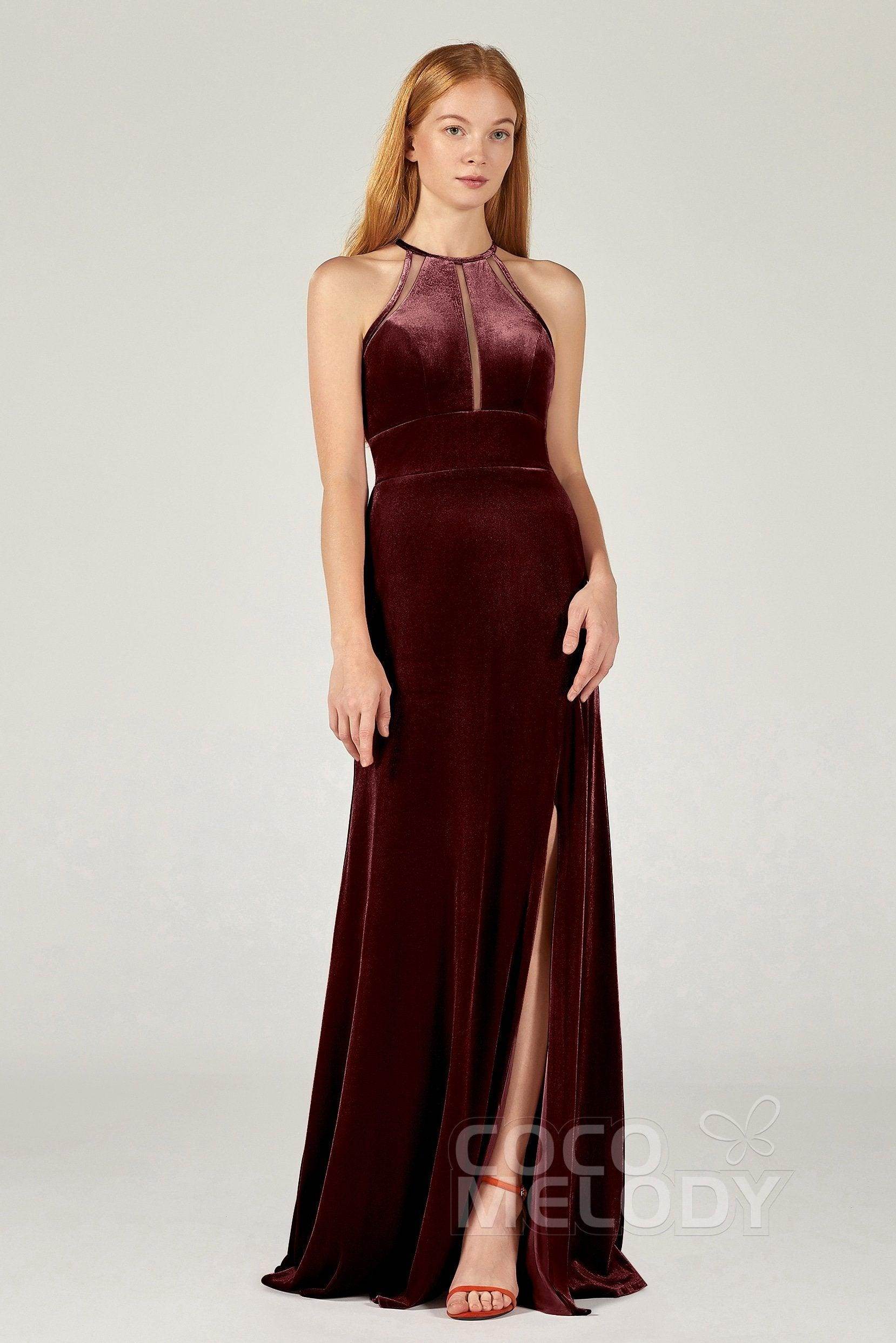 A-Line Floor Length Velvet Bridesmaid Dress Formal Dresses CB0362 - COCOMELODY