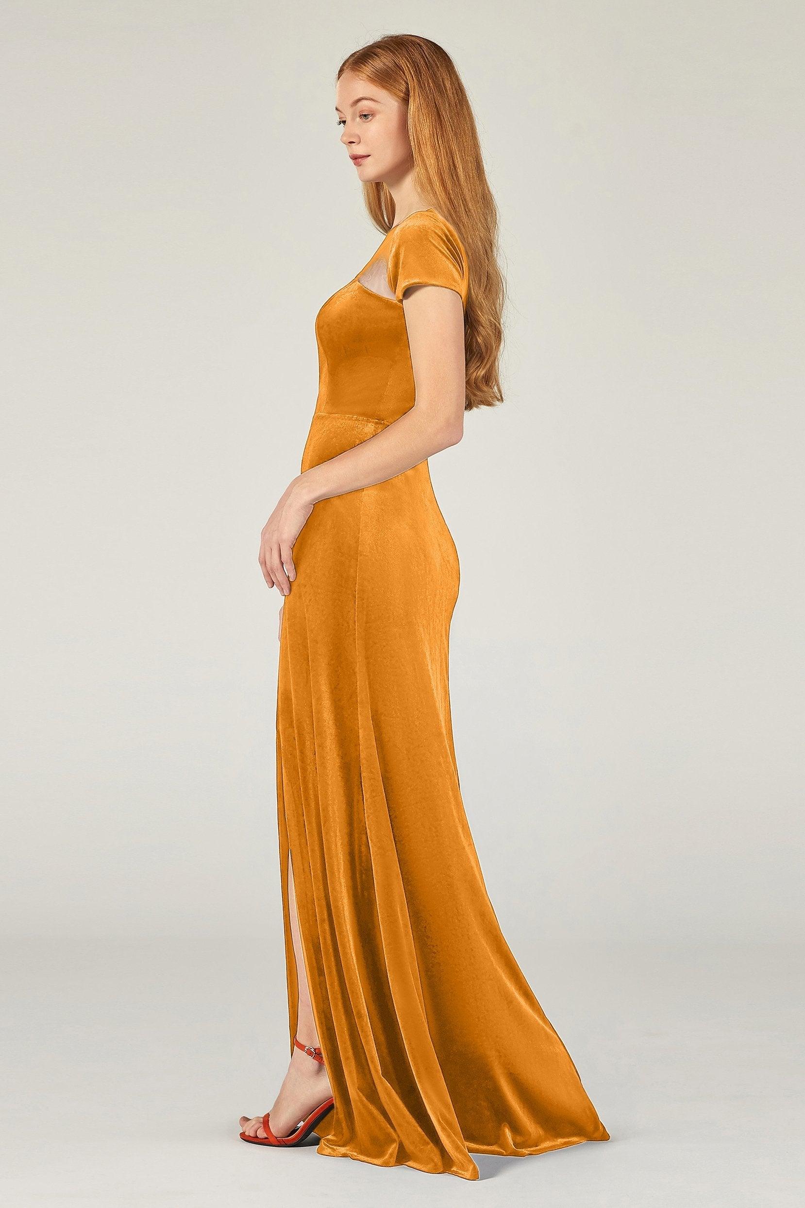 A-Line Floor Length Velvet Bridesmaid Dress Formal Dresses CB0363 - COCOMELODY