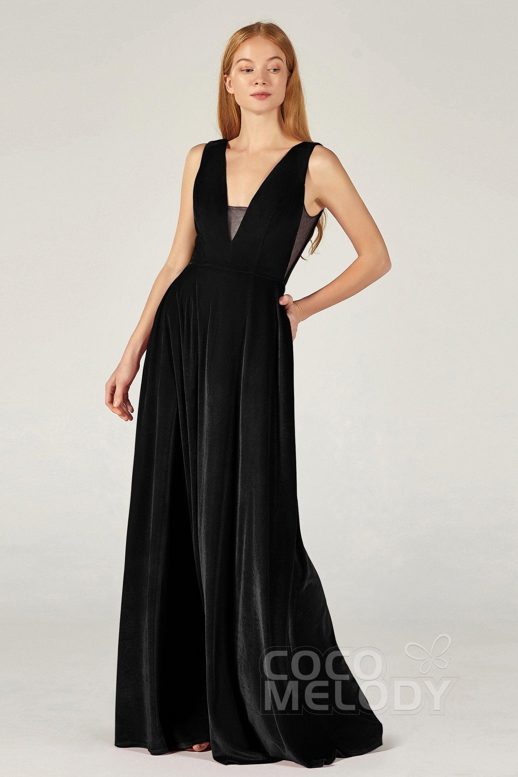 A-Line Floor Length Velvet Bridesmaid Dress CB0364CR - COCOMELODY