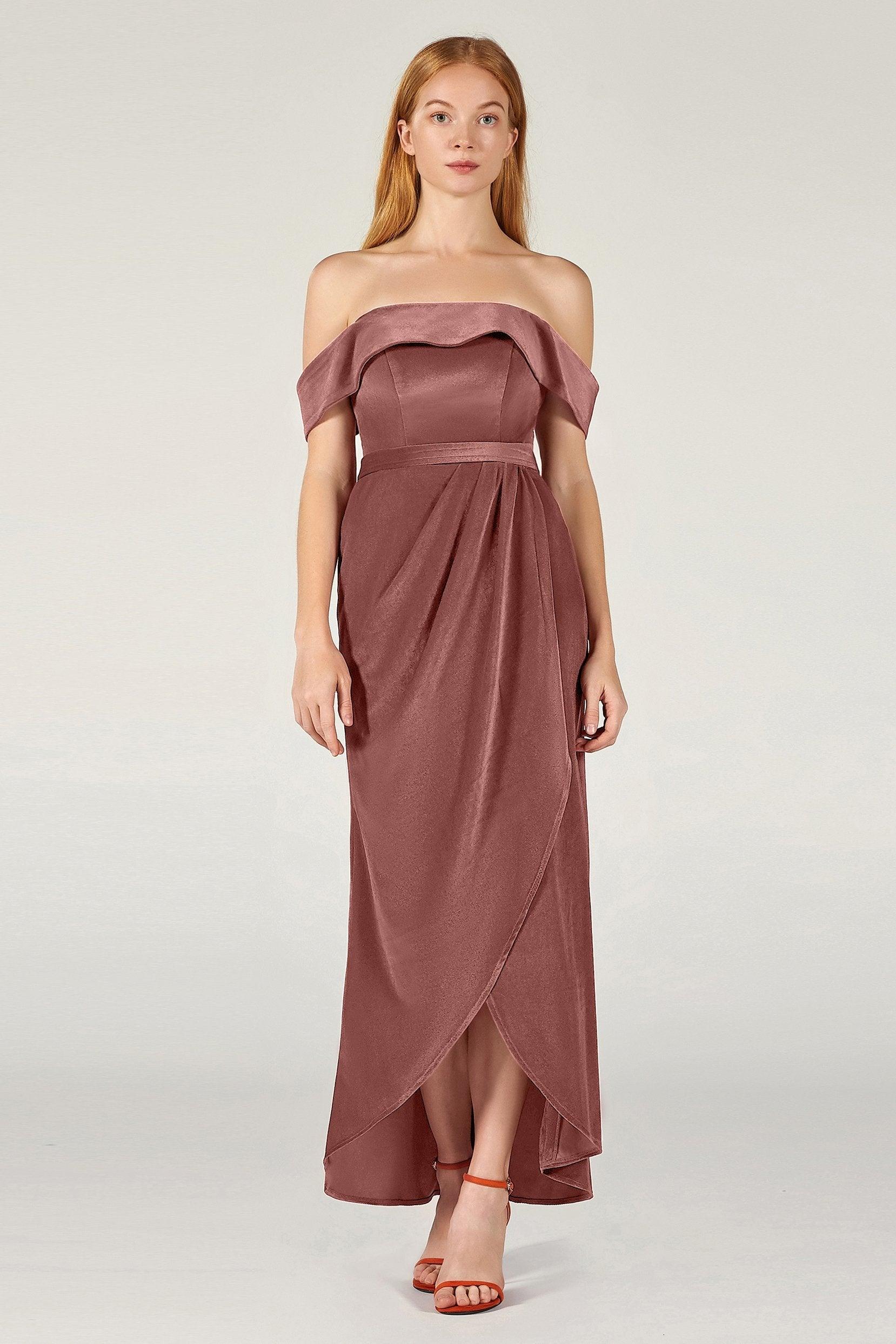 Sheath-Column Ankle Length Velvet Bridesmaid Dress CB0365 - COCOMELODY