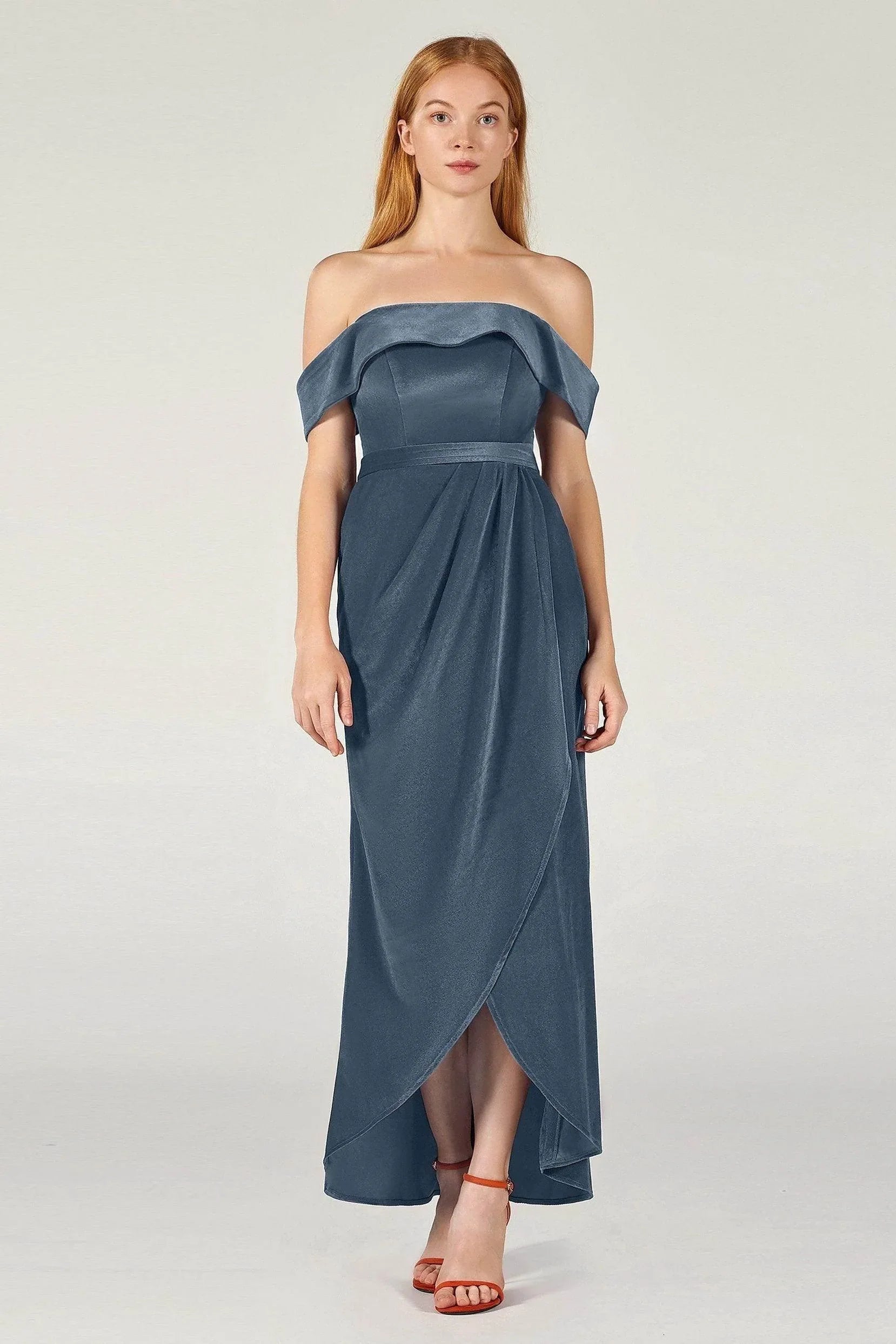 Sheath Off The Shoulder Ankle Length Bridesmaid Dress Split COCOMELODY CB0365, Forest Green Sheath Off The Shoulder Ankle Length Bridesmaid Dress Split COCOMELODY CB0365, Forest Green