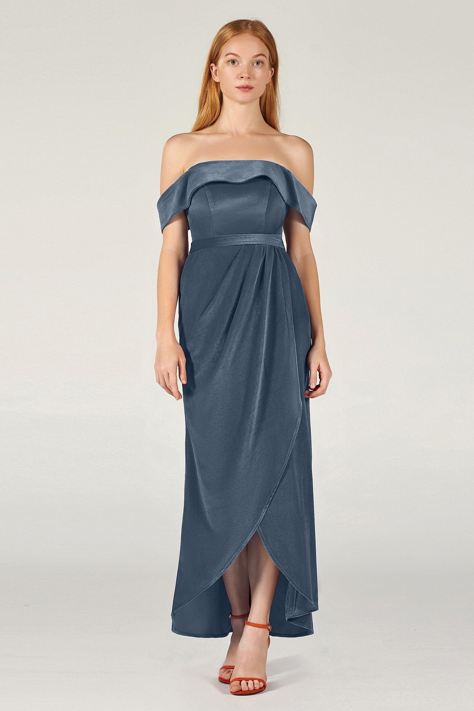 Sheath-Column Ankle Length Velvet Bridesmaid Dress CB0365 - COCOMELODY