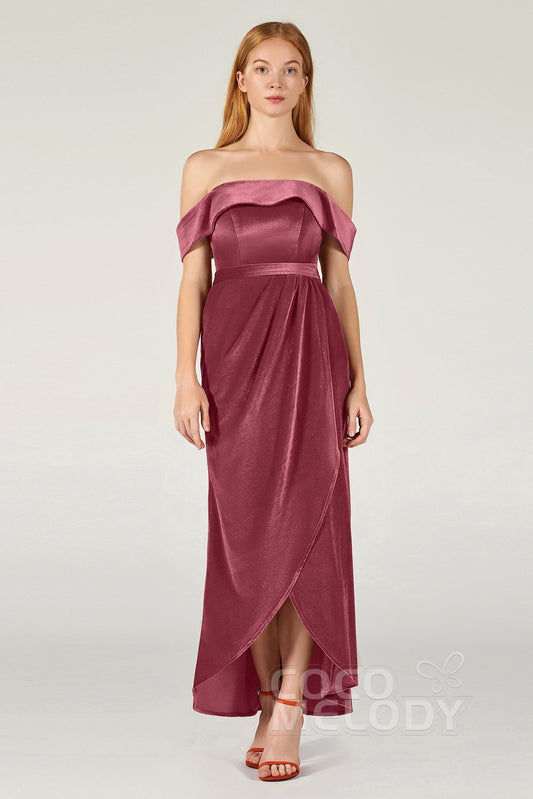 Sheath-Column Ankle Length Velvet Bridesmaid Dress CB0365