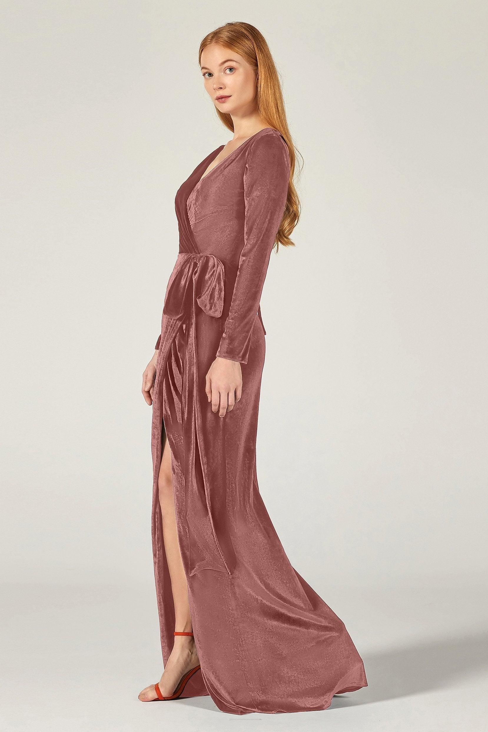 Sheath-Column Floor Length Velvet Bridesmaid Dress CB0366 - COCOMELODY