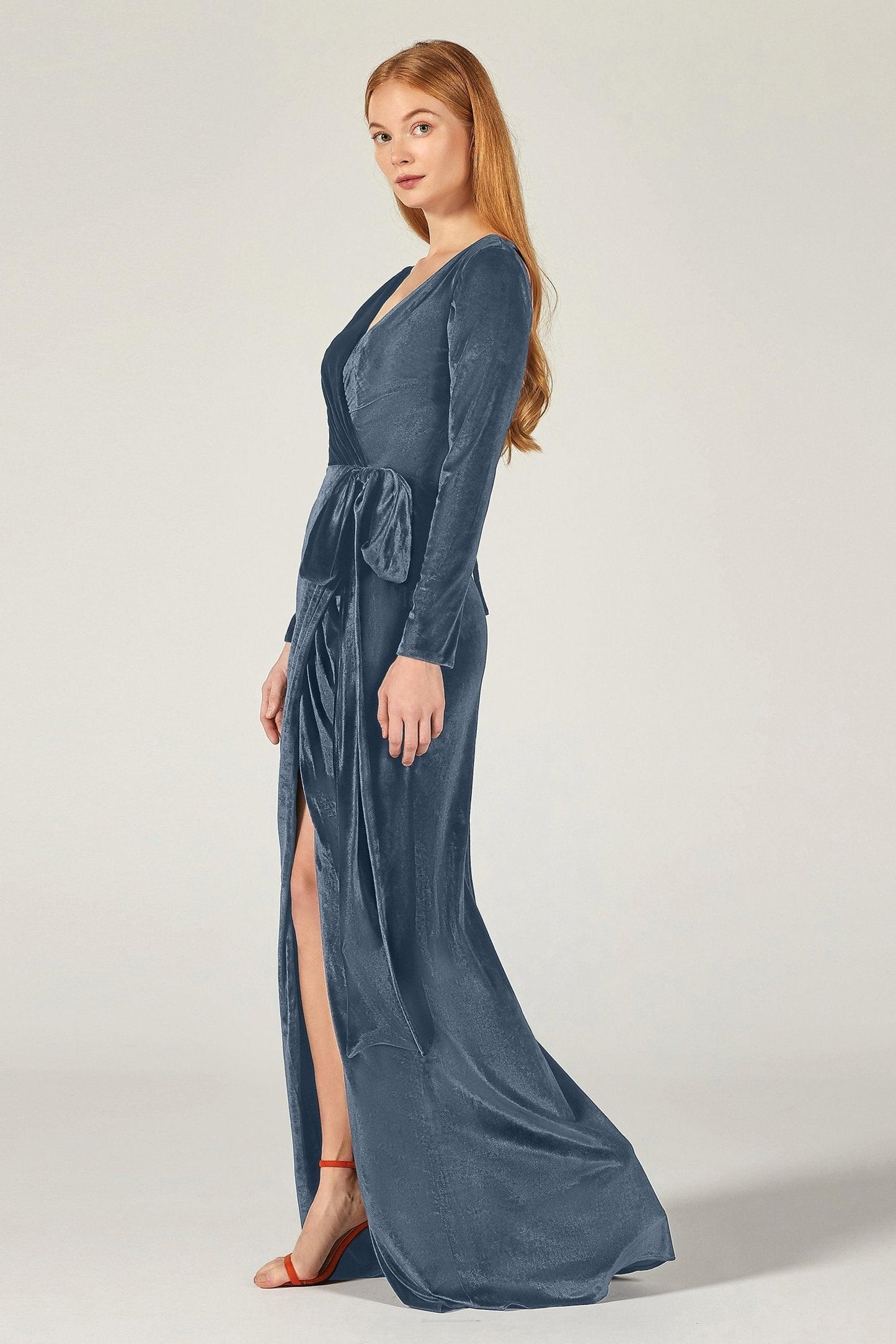 Sheath-Column Floor Length Velvet Bridesmaid Dress CB0366 - COCOMELODY