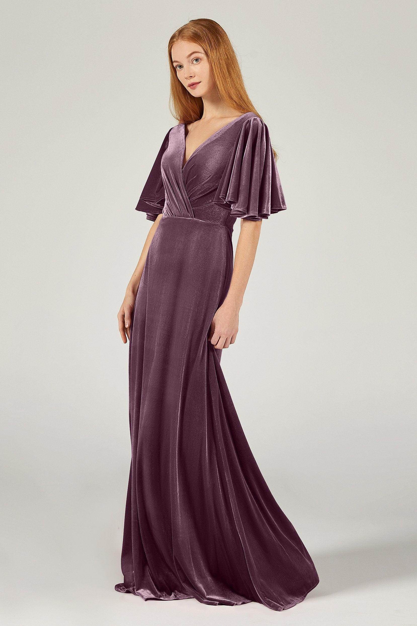 A-Line Floor Length Velvet Bridesmaid Dress Formal Dresses CB0367PS - COCOMELODY