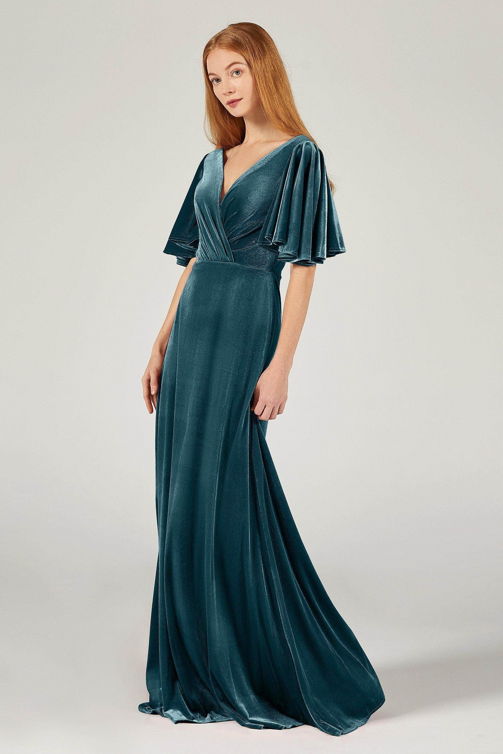 A-Line Floor Length Velvet Bridesmaid Dress Formal Dresses CB0367PS - COCOMELODY