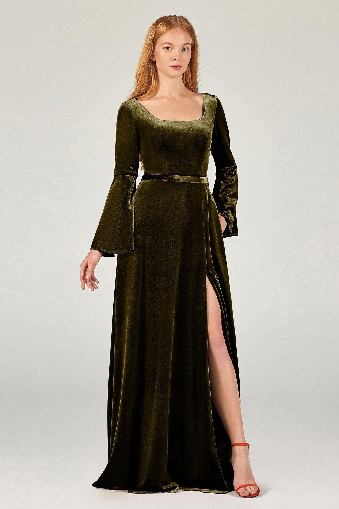 A-Line Floor Length Velvet Bridesmaid Dress Formal Dresses CB0370 - COCOMELODY