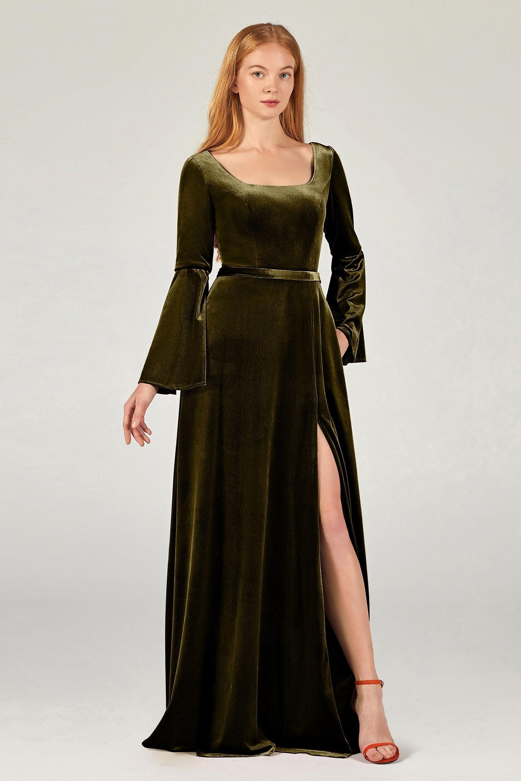 A-Line Floor Length Velvet Bridesmaid Dress Formal Dresses CB0370 - COCOMELODY