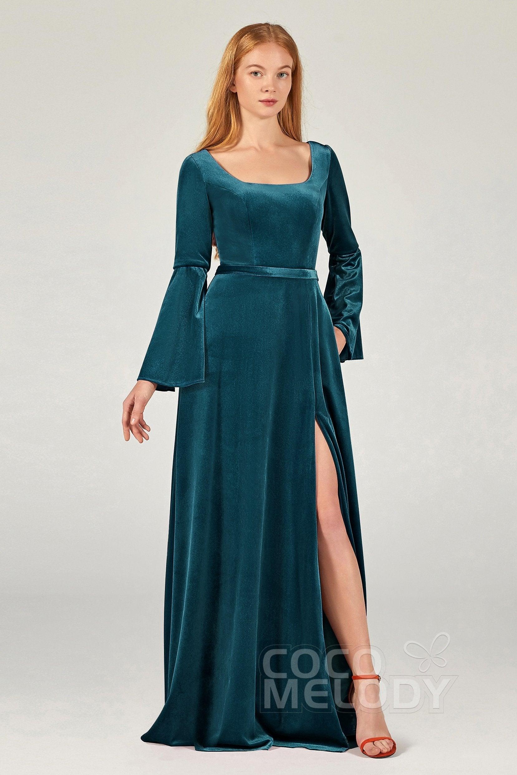 A-Line Floor Length Velvet Bridesmaid Dress Formal Dresses CB0370 - COCOMELODY