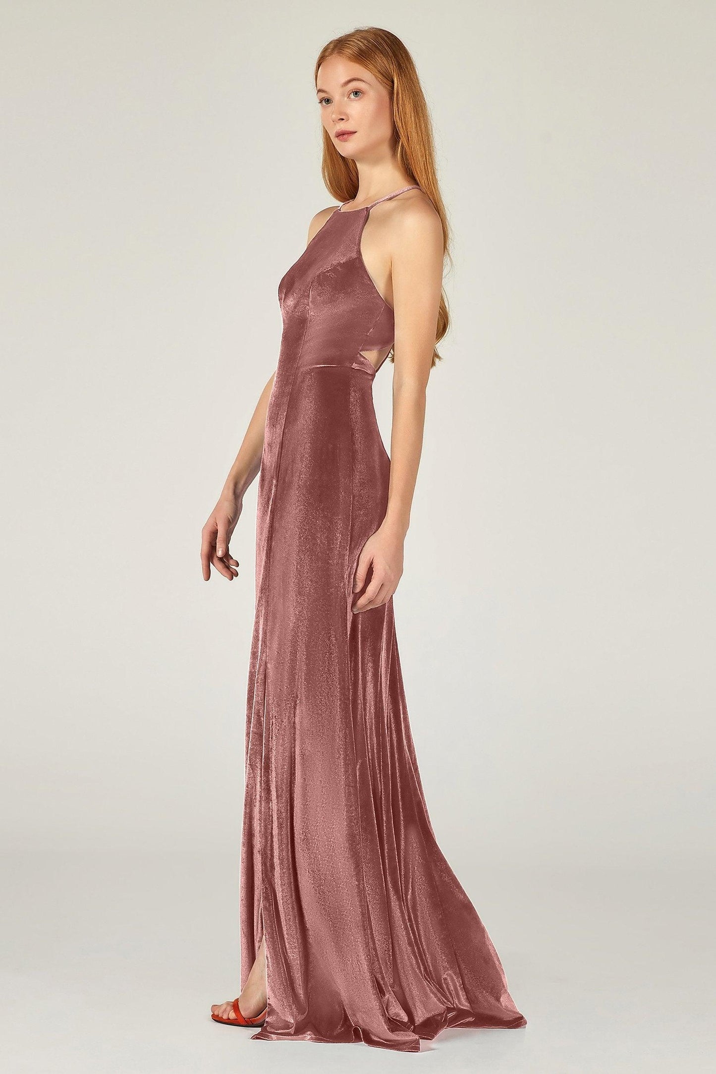 Sheath-Column Floor Length Velvet Bridesmaid Dress CB0372 - COCOMELODY