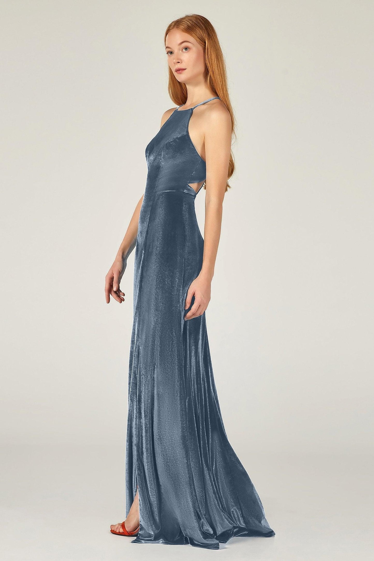 Sheath-Column Floor Length Velvet Bridesmaid Dress CB0372 - COCOMELODY