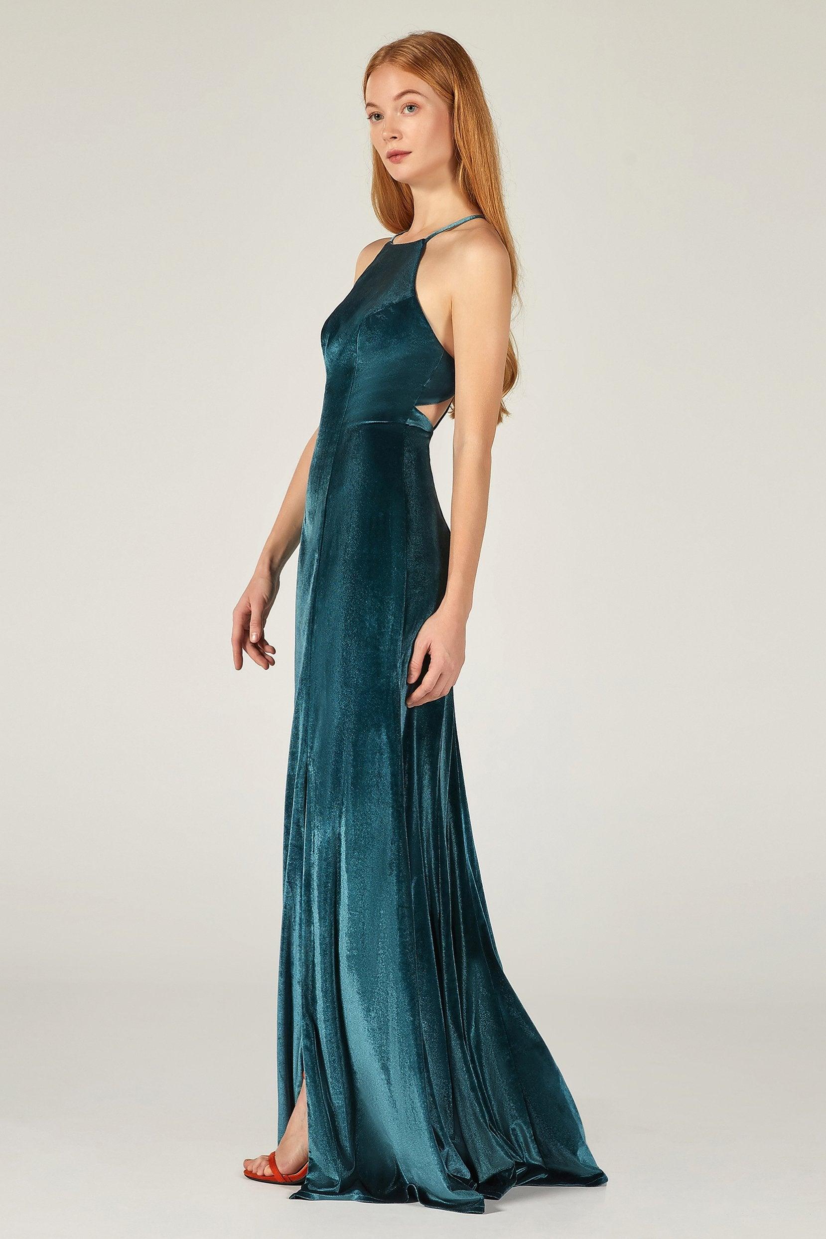 Sheath-Column Floor Length Velvet Bridesmaid Dress CB0372 - COCOMELODY