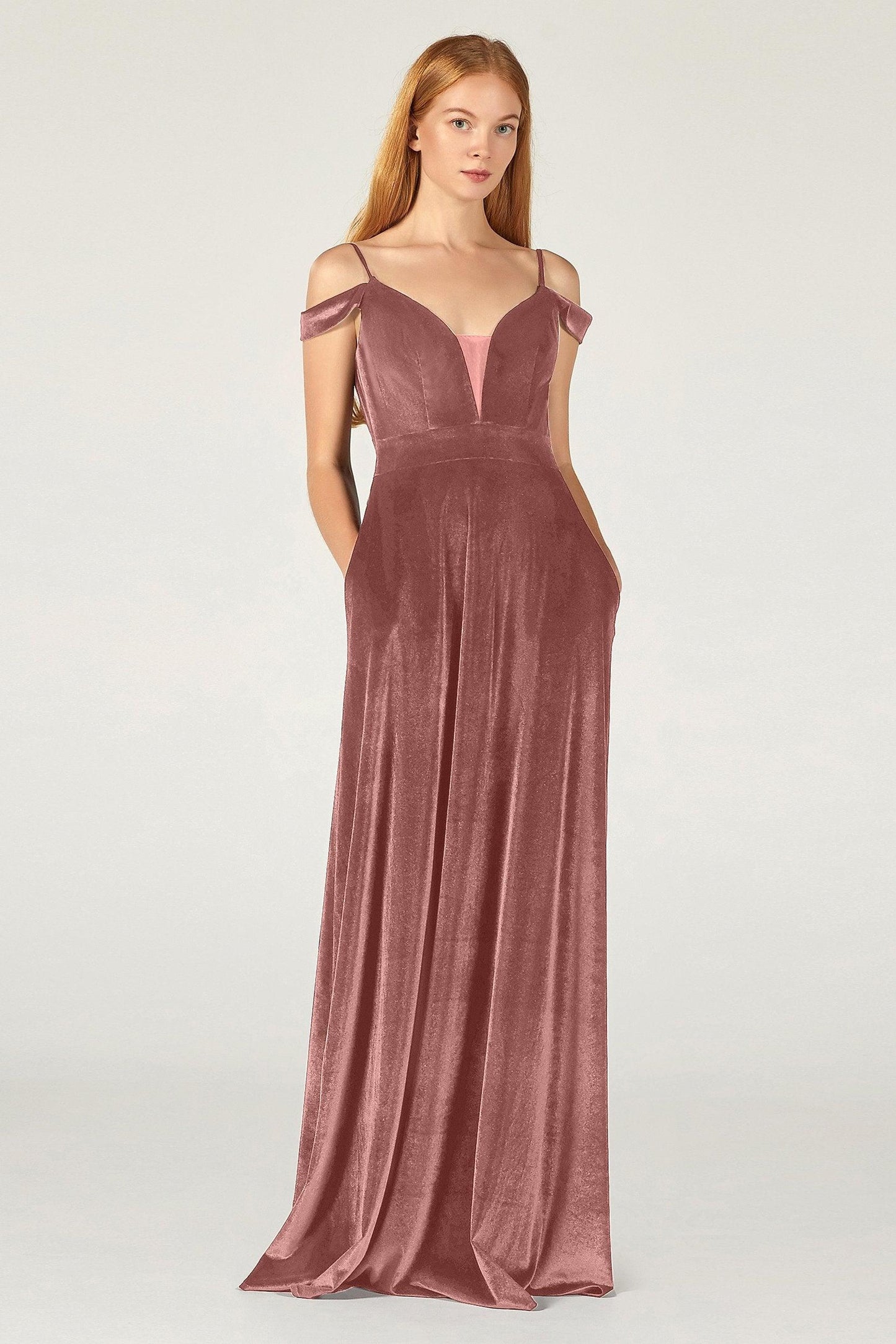 A-Line Floor Length Velvet Bridesmaid Dress CB0373 - COCOMELODY