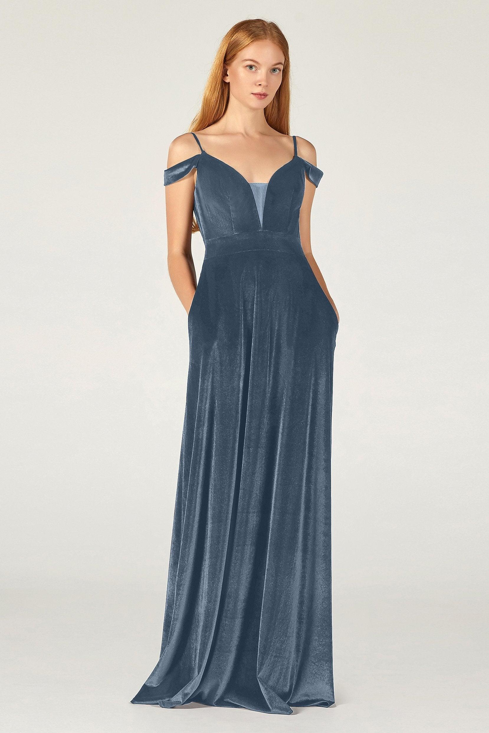 A-Line Floor Length Velvet Bridesmaid Dress CB0373 - COCOMELODY