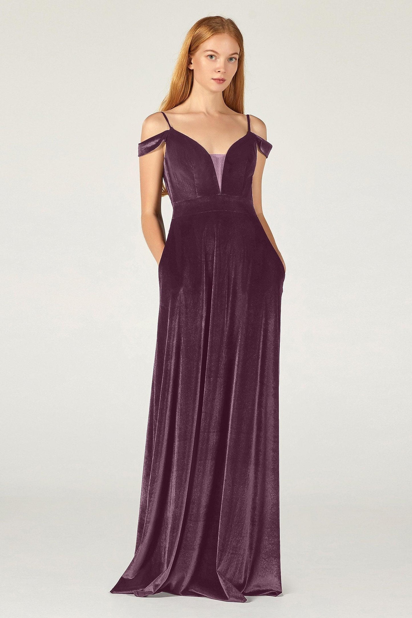A-Line Floor Length Velvet Bridesmaid Dress CB0373 - COCOMELODY