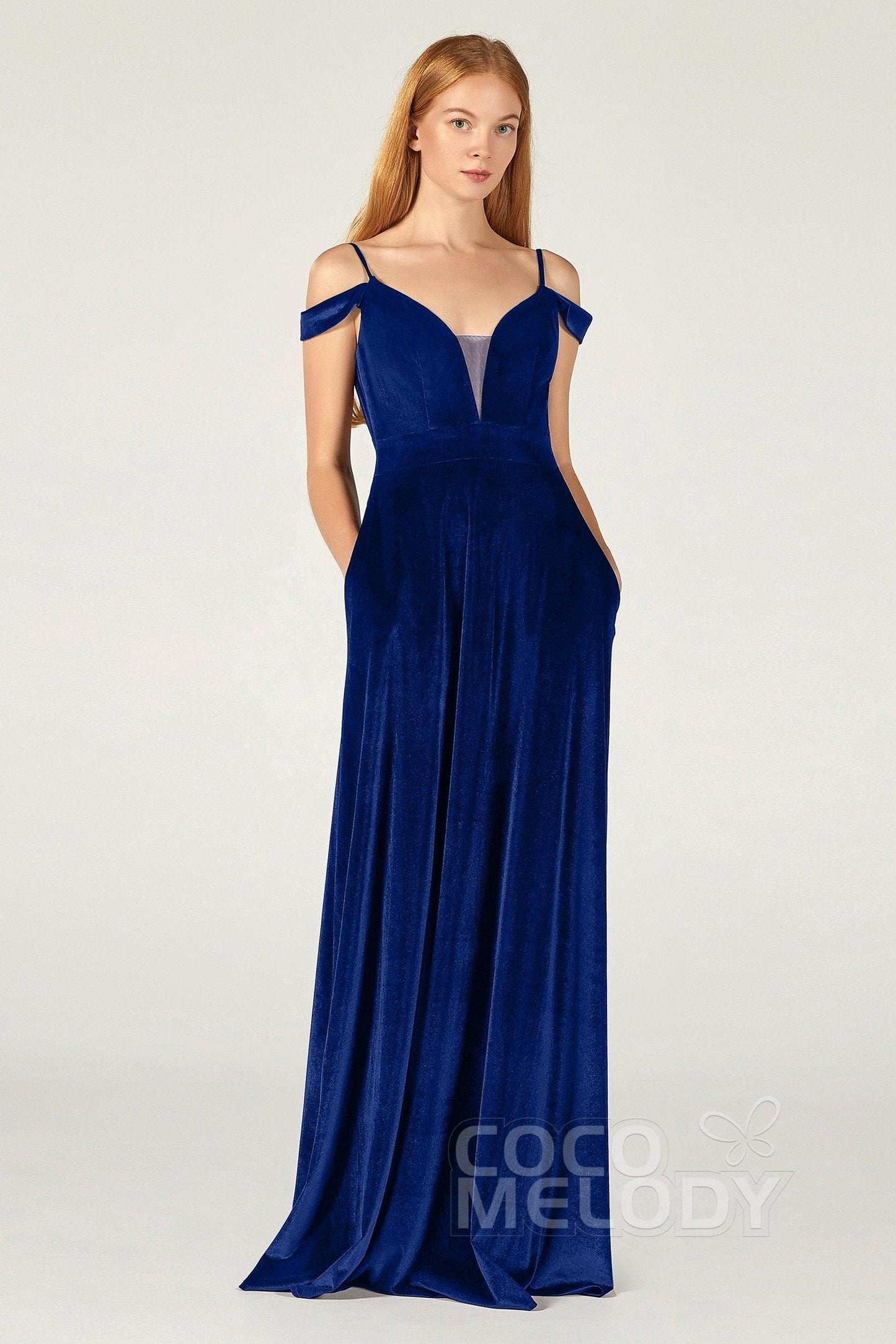 A-Line Floor Length Velvet Bridesmaid Dress CB0373 - COCOMELODY