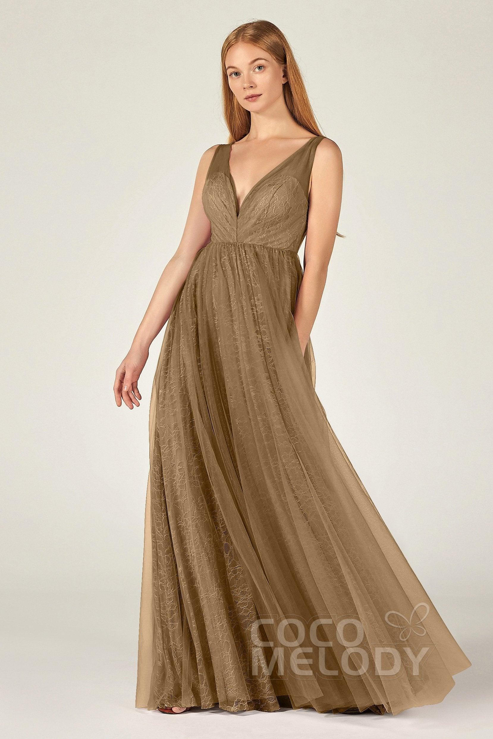 A-Line Floor Length Tulle Lace Bridesmaid Dress CB0375 - COCOMELODY