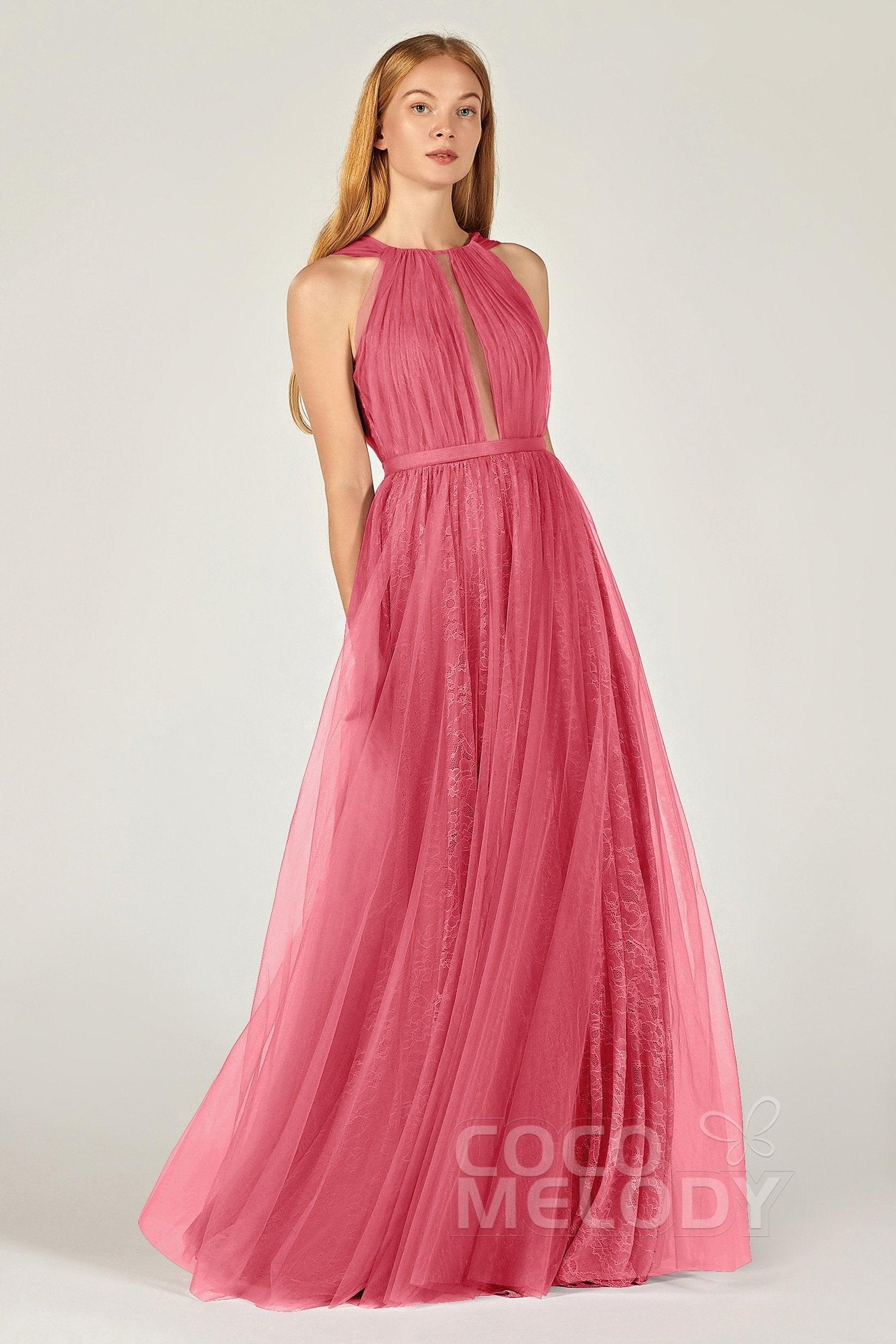 A-Line Floor Length Tulle/Lace Bridesmaid Dress CB0376 - COCOMELODY