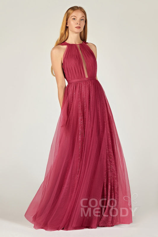 A-Line Floor Length Tulle/Lace Bridesmaid Dress CB0376