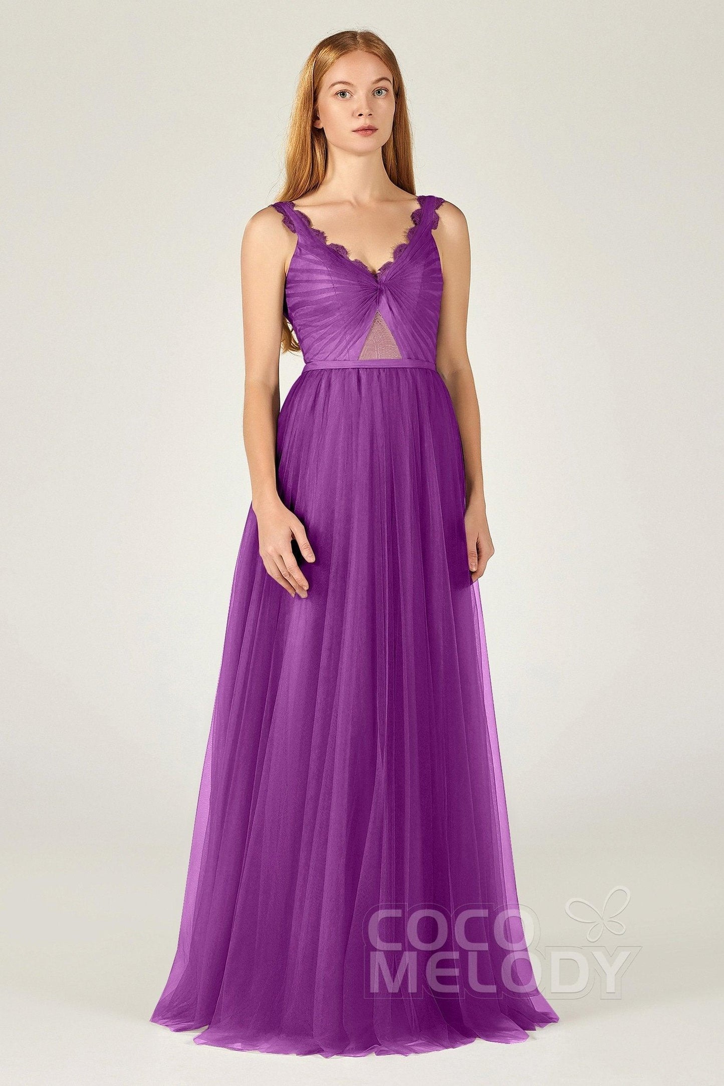 A-Line Floor Length Tulle Bridesmaid Dress CB0380 - COCOMELODY