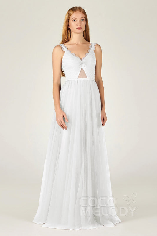 A-Line Floor Length Tulle Bridesmaid Dress CB0380