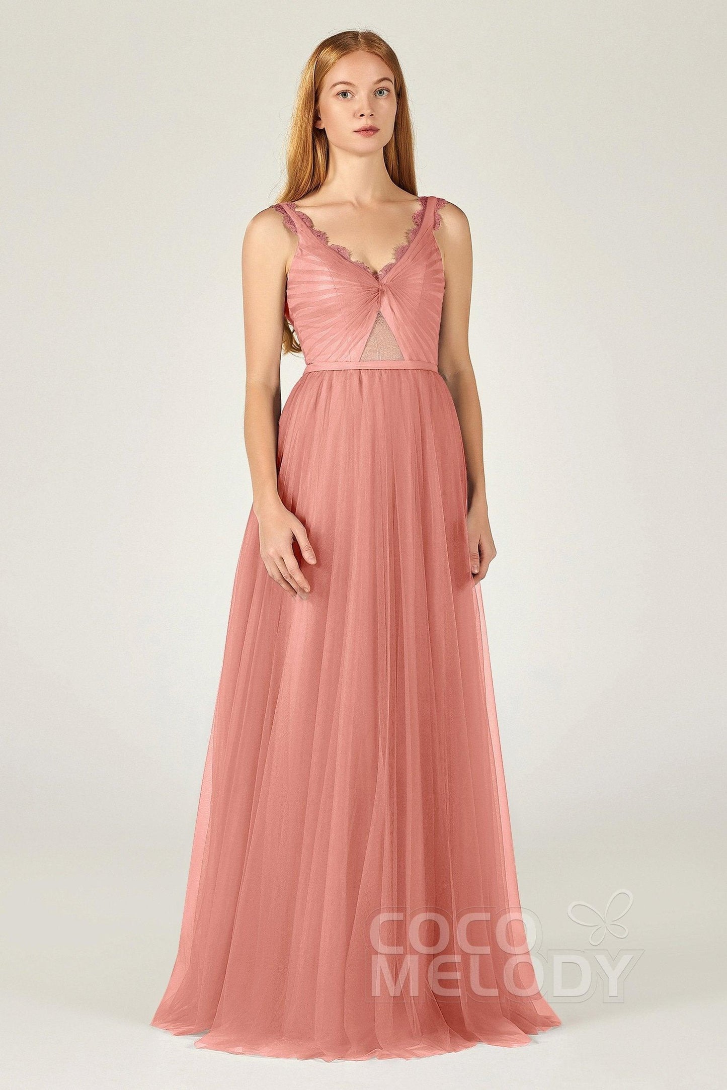 A-Line Floor Length Tulle Bridesmaid Dress CB0380 - COCOMELODY