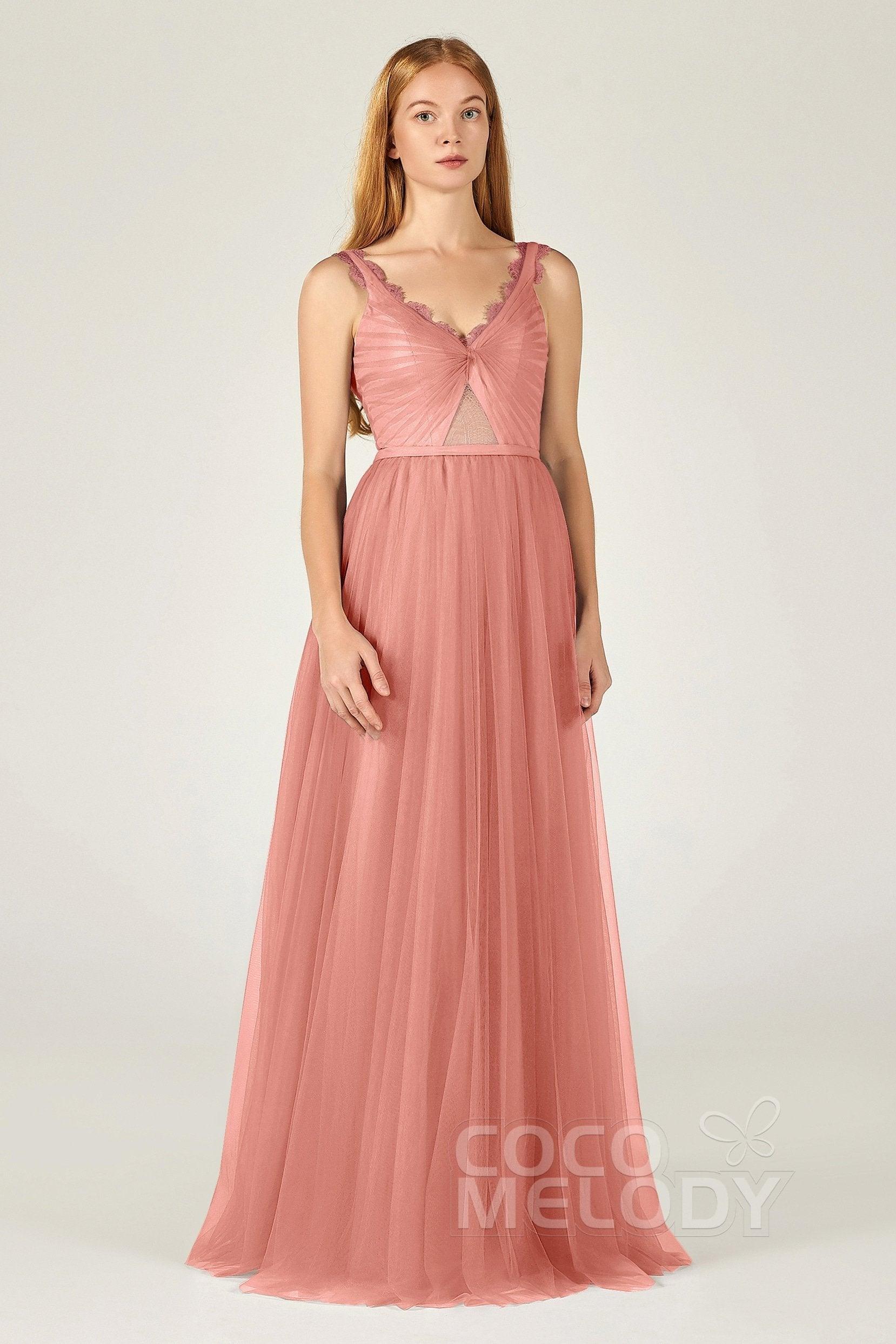 A-Line Floor Length Tulle Bridesmaid Dress CB0380 - COCOMELODY