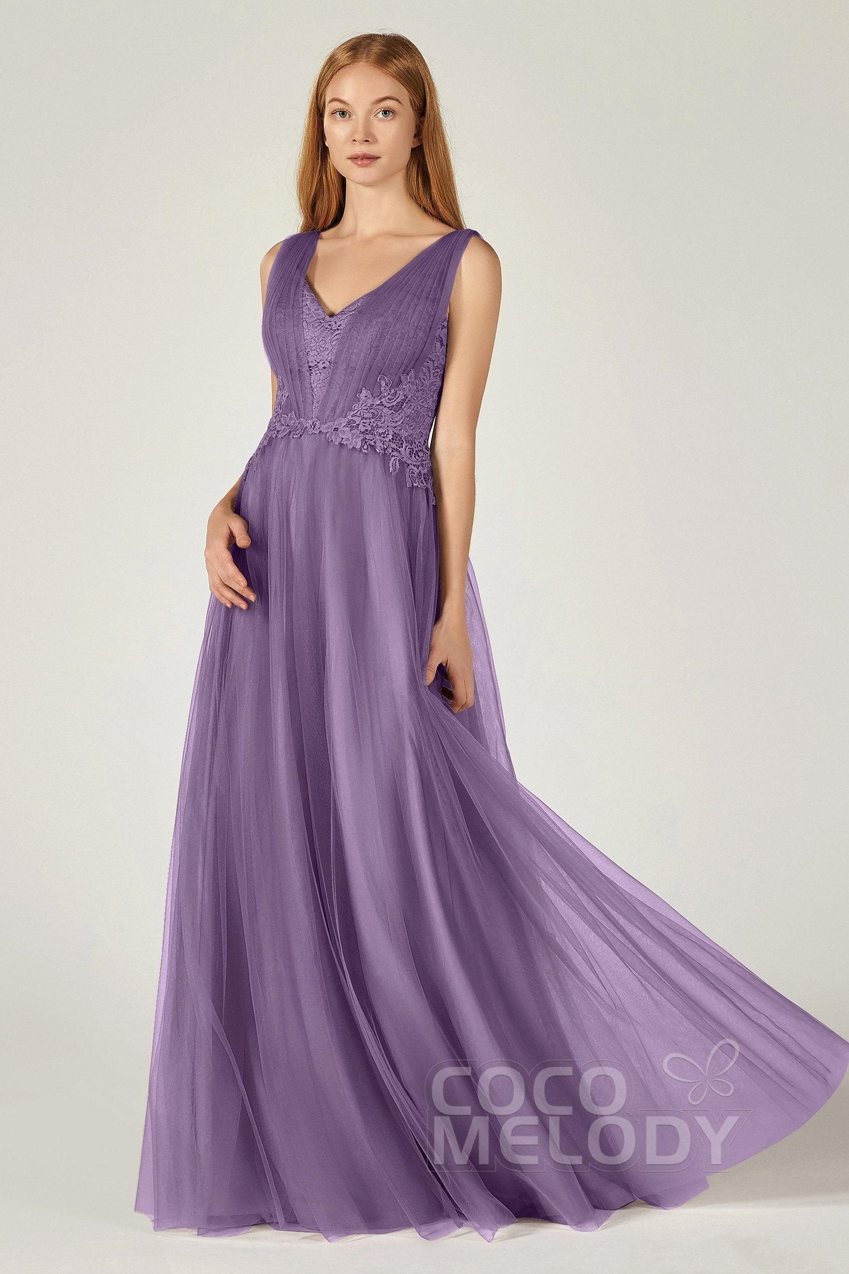 A-Line Floor Length Tulle/Lace Bridesmaid Dress CB0381 - COCOMELODY