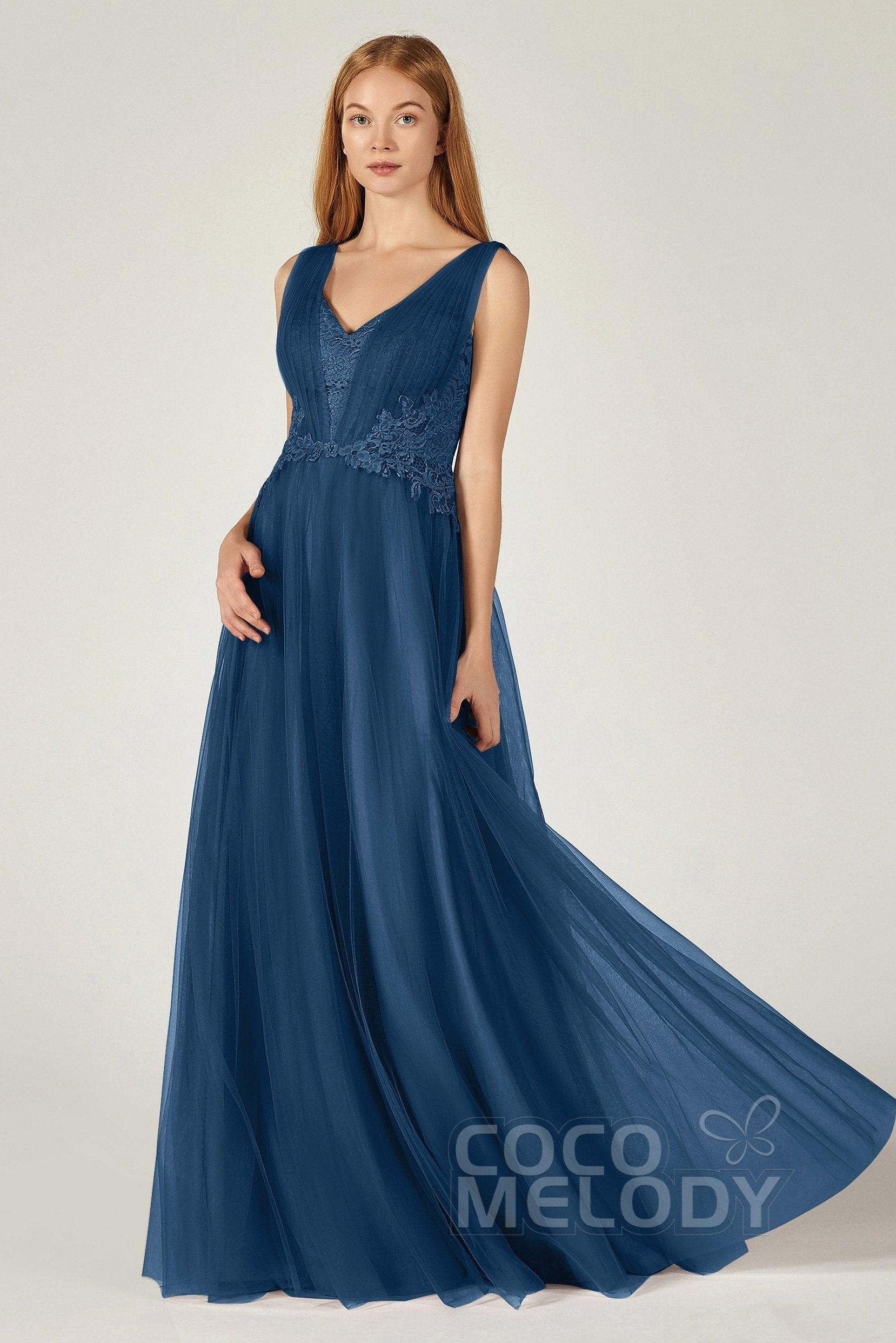 A-Line Floor Length Tulle/Lace Bridesmaid Dress CB0381 - COCOMELODY