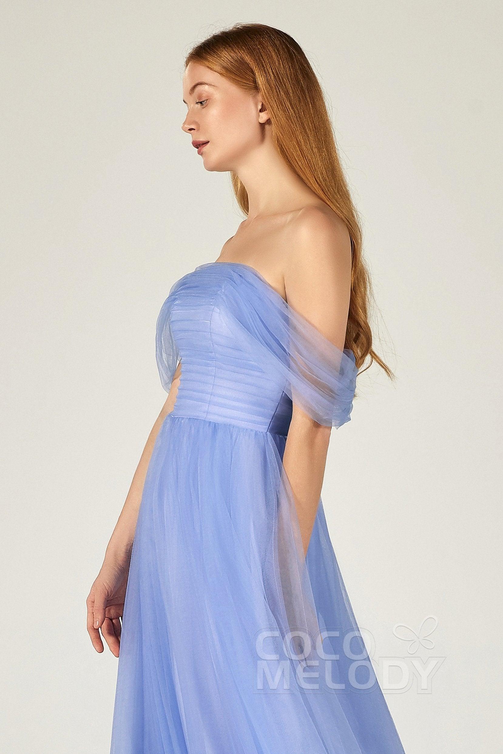 A-Line Floor Length Tulle Bridesmaid Dress CB0382 - COCOMELODY
